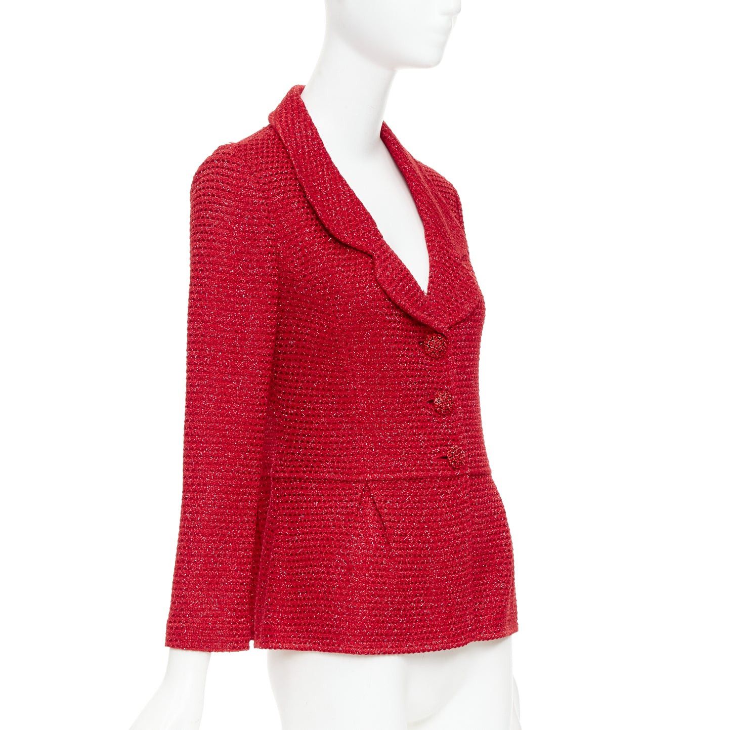 Other ST JOHN COUTURE red metallic tweed knit crystal buttons peplum blazer US6 M Size M / US 6-8 / IT 42-44 - 4 Thumbnail