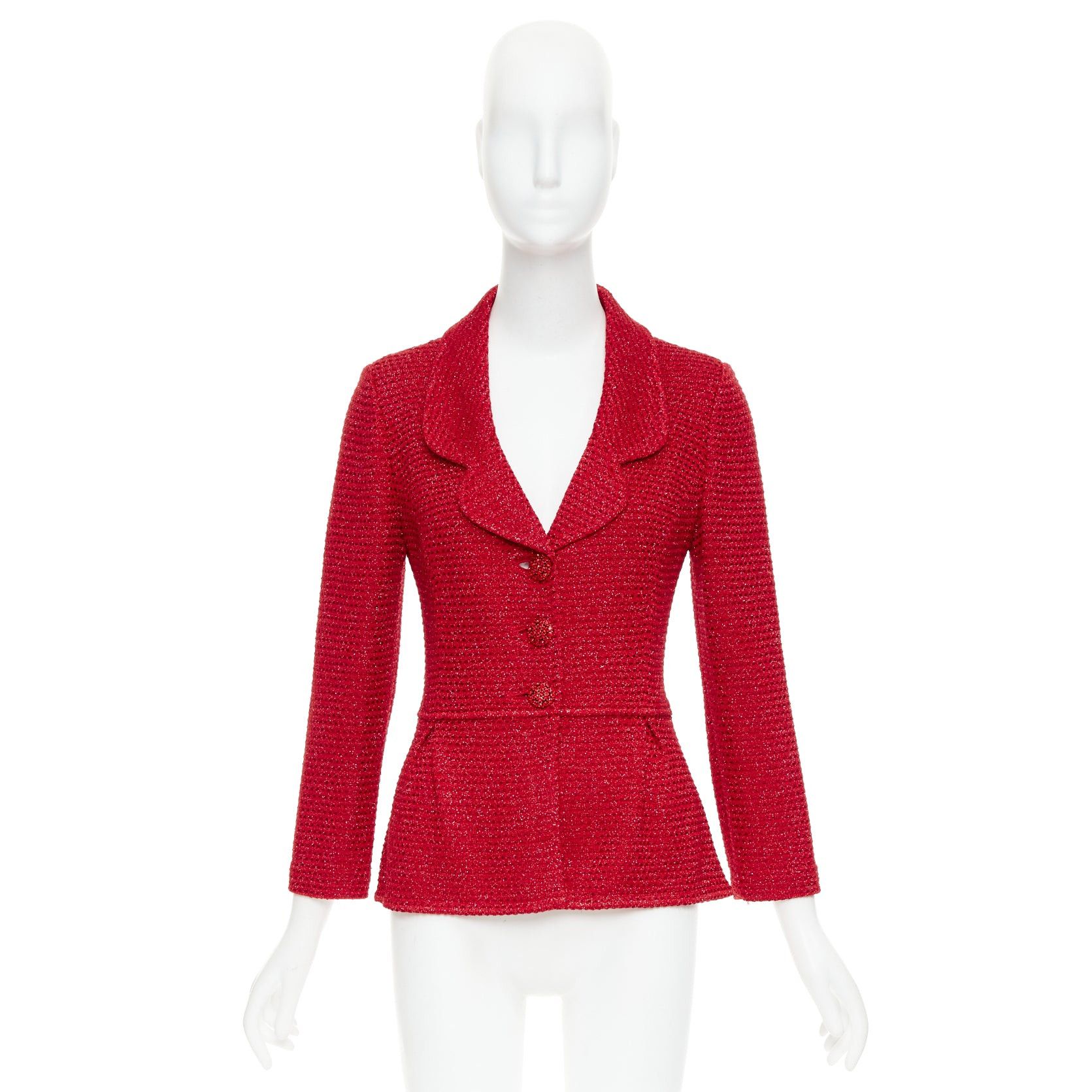 Other ST JOHN COUTURE red metallic tweed knit crystal buttons peplum blazer US6 M Size M / US 6-8 / IT 42-44 - 10 Thumbnail