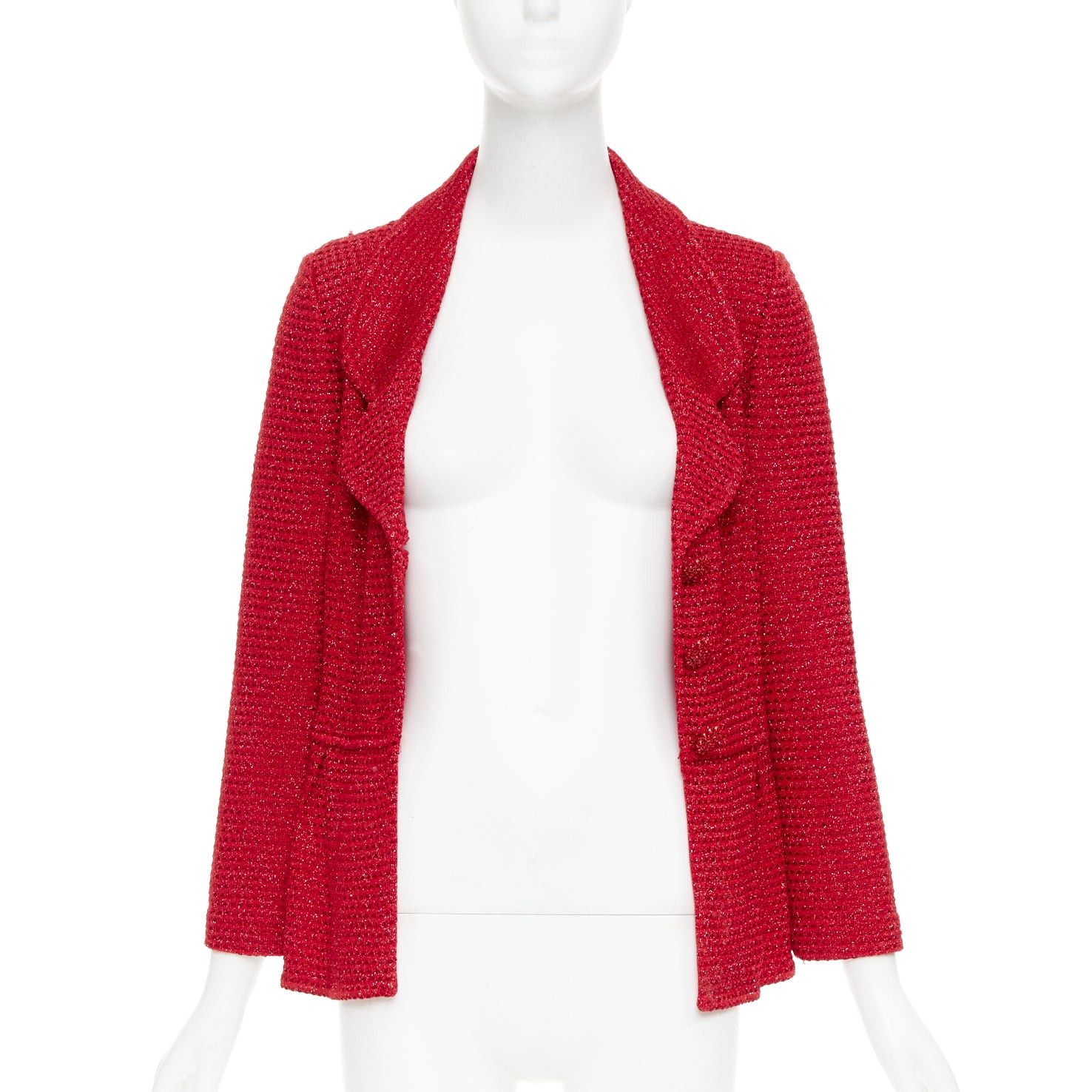 Other ST JOHN COUTURE red metallic tweed knit crystal buttons peplum blazer US6 M Size M / US 6-8 / IT 42-44 - 3 Thumbnail