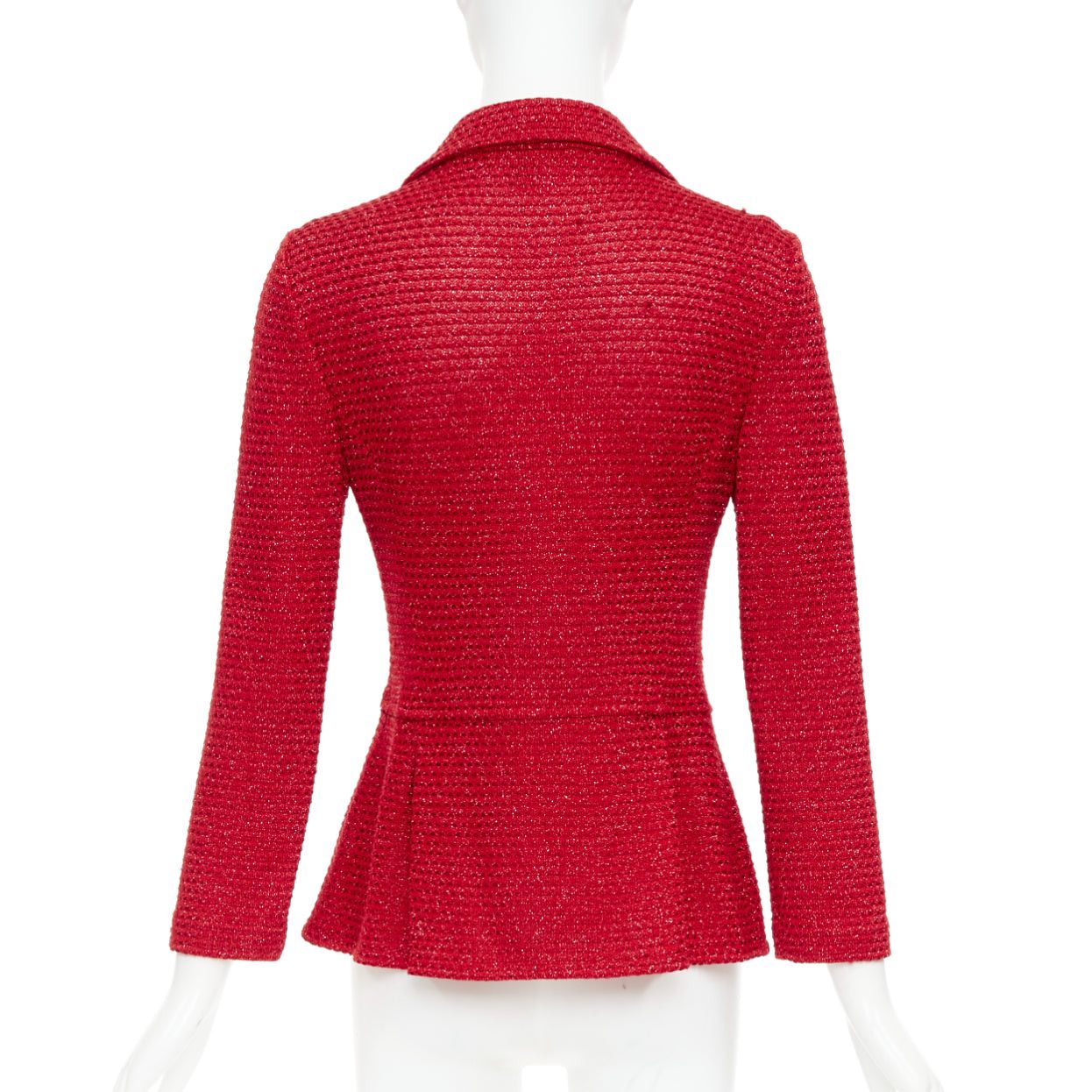 Other ST JOHN COUTURE red metallic tweed knit crystal buttons peplum blazer US6 M Size M / US 6-8 / IT 42-44 - 6 Thumbnail