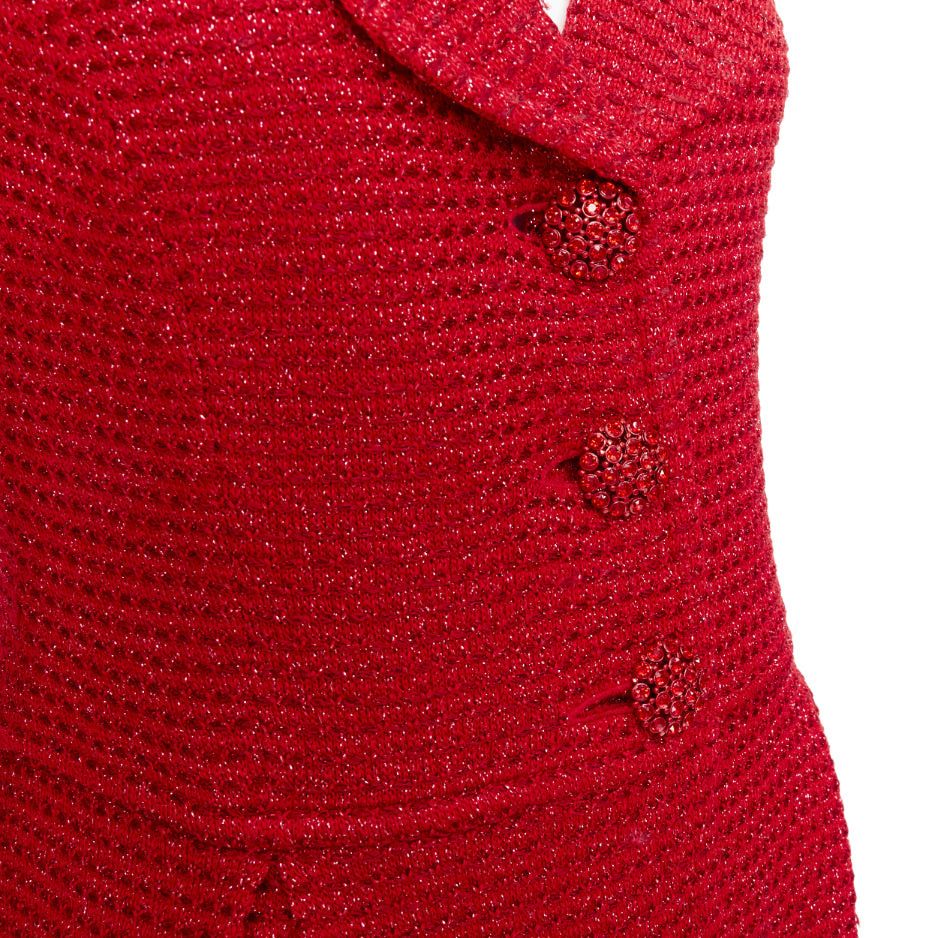 Other ST JOHN COUTURE red metallic tweed knit crystal buttons peplum blazer US6 M Size M / US 6-8 / IT 42-44 - 2 Thumbnail
