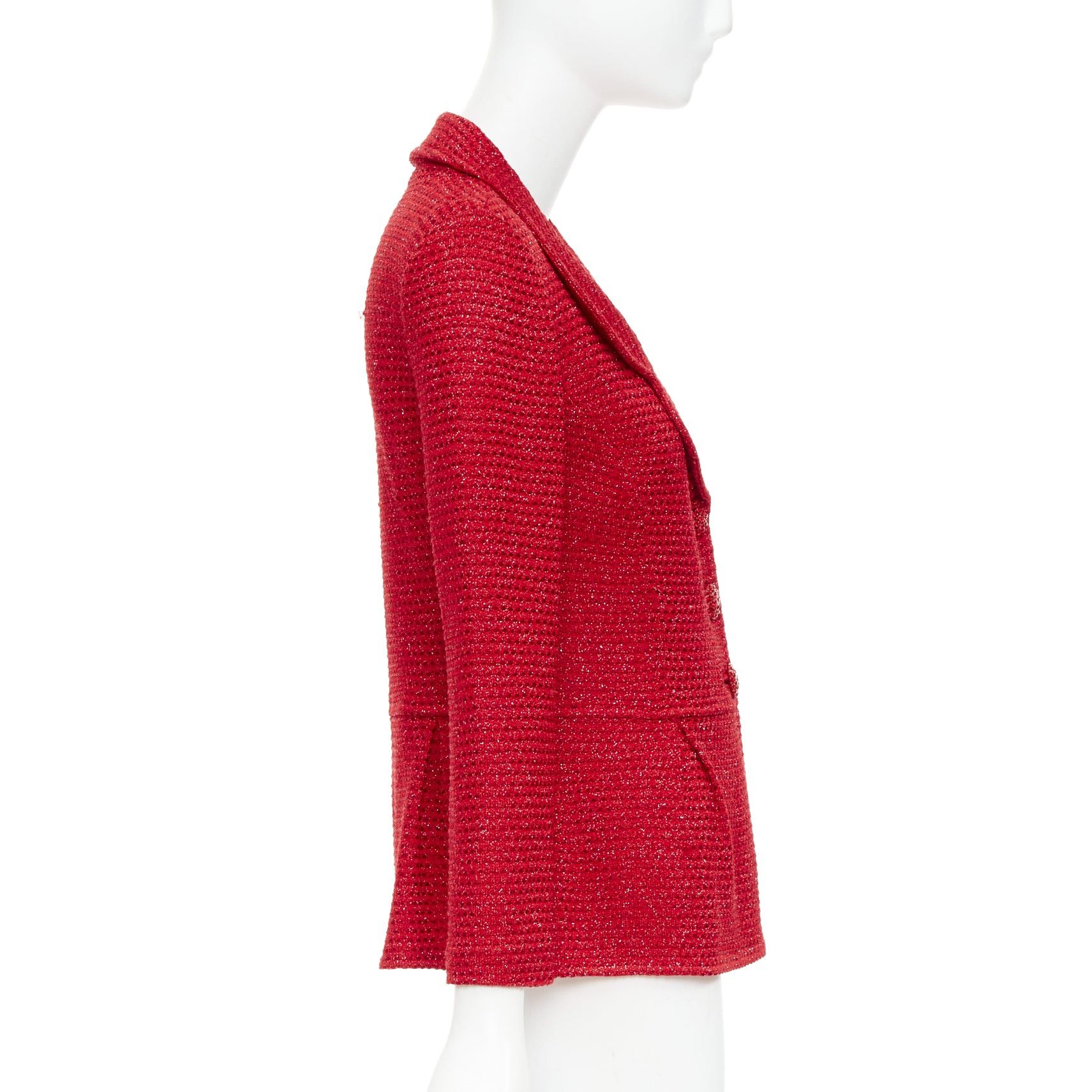 Other ST JOHN COUTURE red metallic tweed knit crystal buttons peplum blazer US6 M Size M / US 6-8 / IT 42-44 - 5 Thumbnail