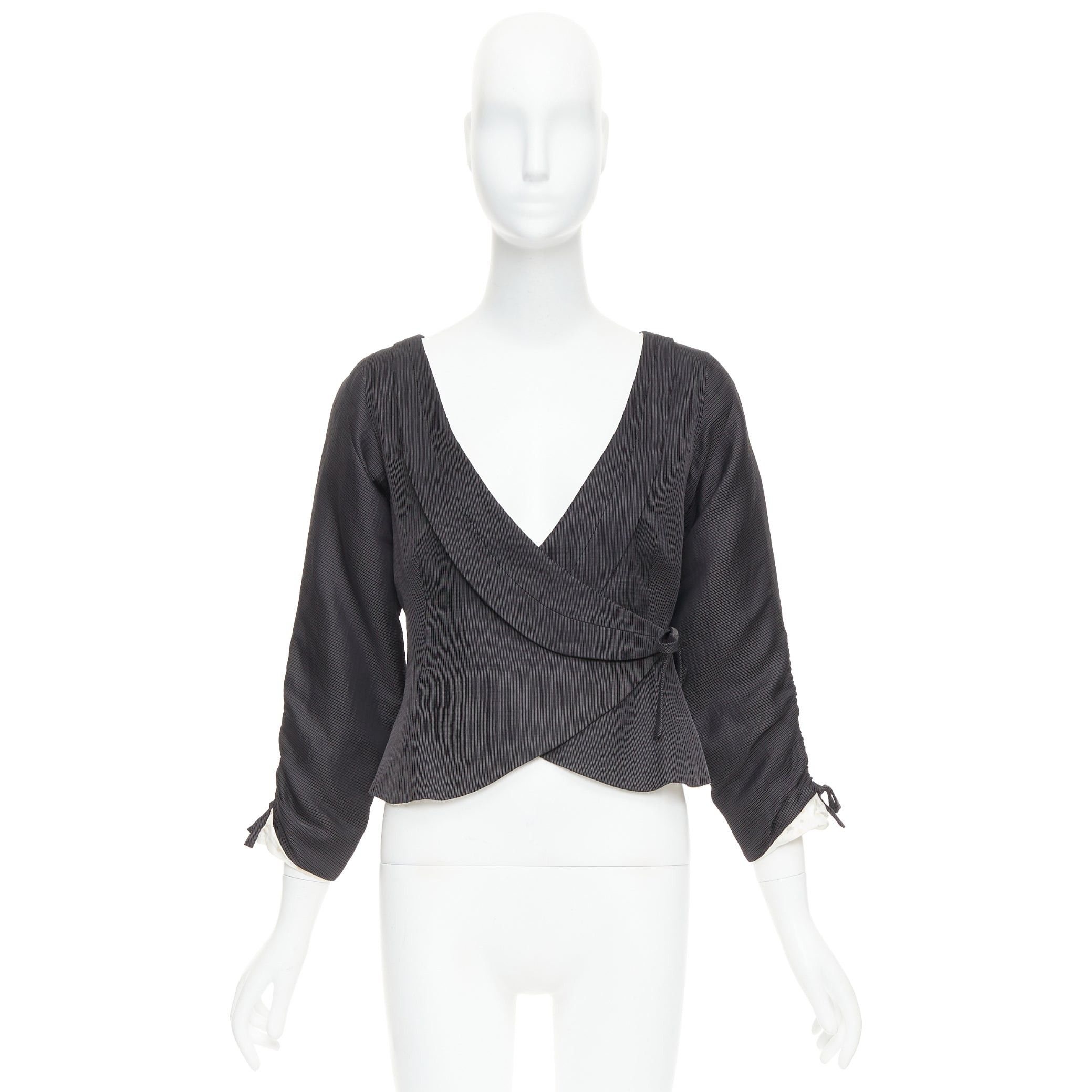 Giorgio Armani GIORGIO ARMANI grey ramie blend ruched kimono wrap crop blazer IT38 XS Size XS / US 0-2 / IT 36-38 - 9 Thumbnail