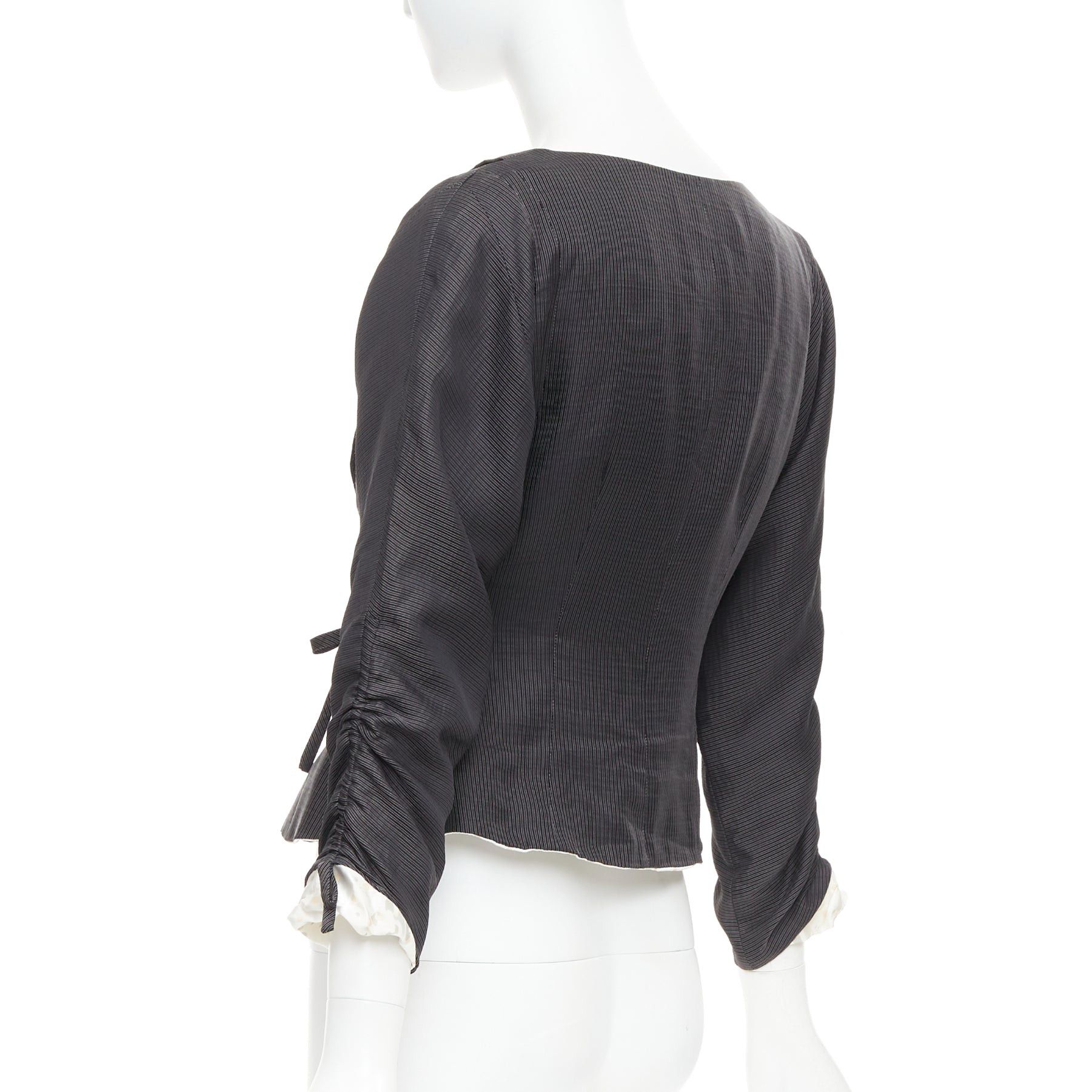 Giorgio Armani GIORGIO ARMANI grey ramie blend ruched kimono wrap crop blazer IT38 XS Size XS / US 0-2 / IT 36-38 - 6 Thumbnail