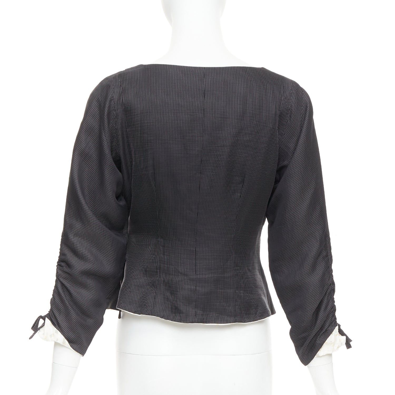 Giorgio Armani GIORGIO ARMANI grey ramie blend ruched kimono wrap crop blazer IT38 XS Size XS / US 0-2 / IT 36-38 - 5 Thumbnail
