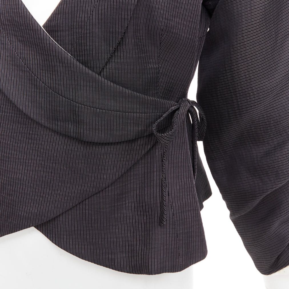 Giorgio Armani GIORGIO ARMANI grey ramie blend ruched kimono wrap crop blazer IT38 XS Size XS / US 0-2 / IT 36-38 - 2 Thumbnail