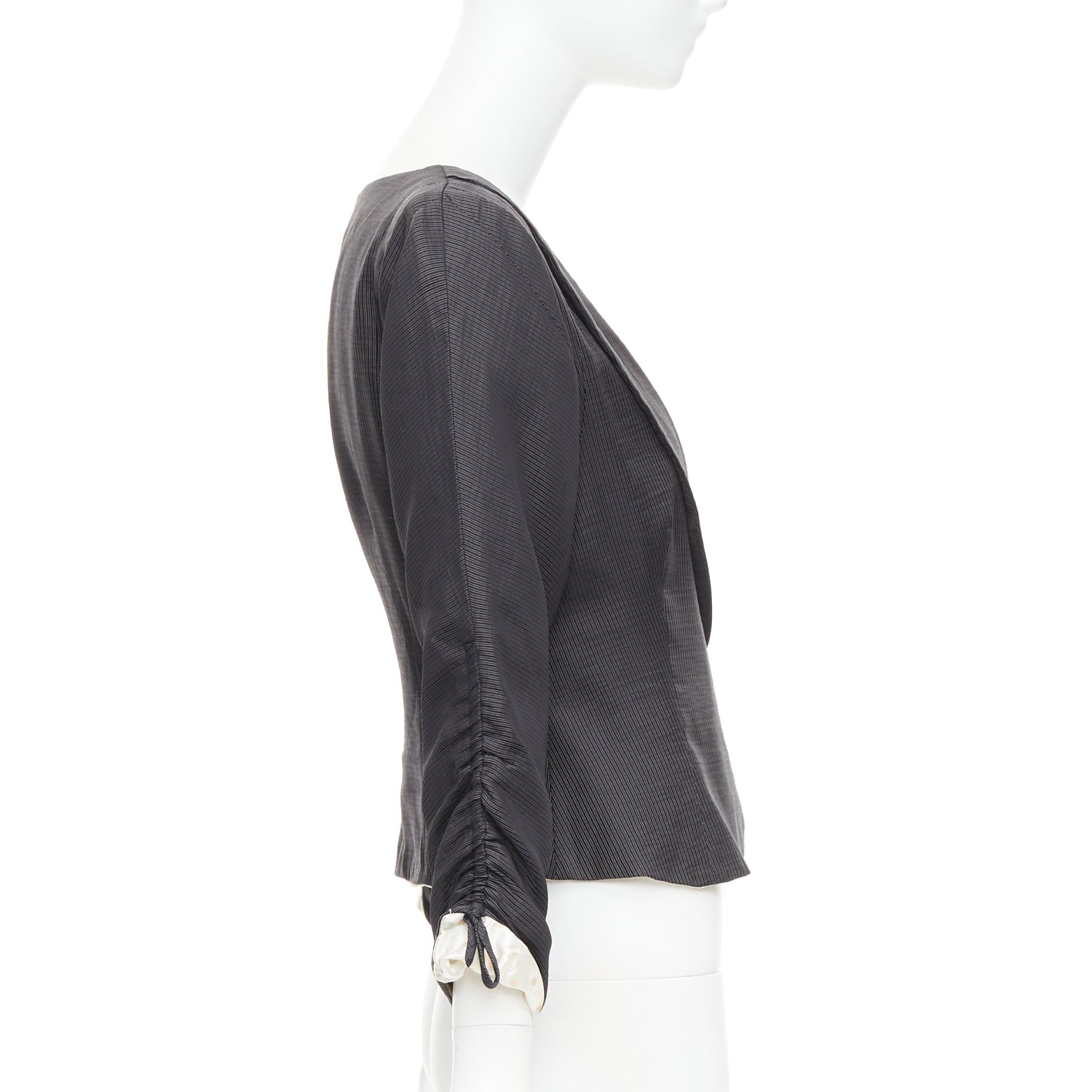 Giorgio Armani GIORGIO ARMANI grey ramie blend ruched kimono wrap crop blazer IT38 XS Size XS / US 0-2 / IT 36-38 - 4 Thumbnail
