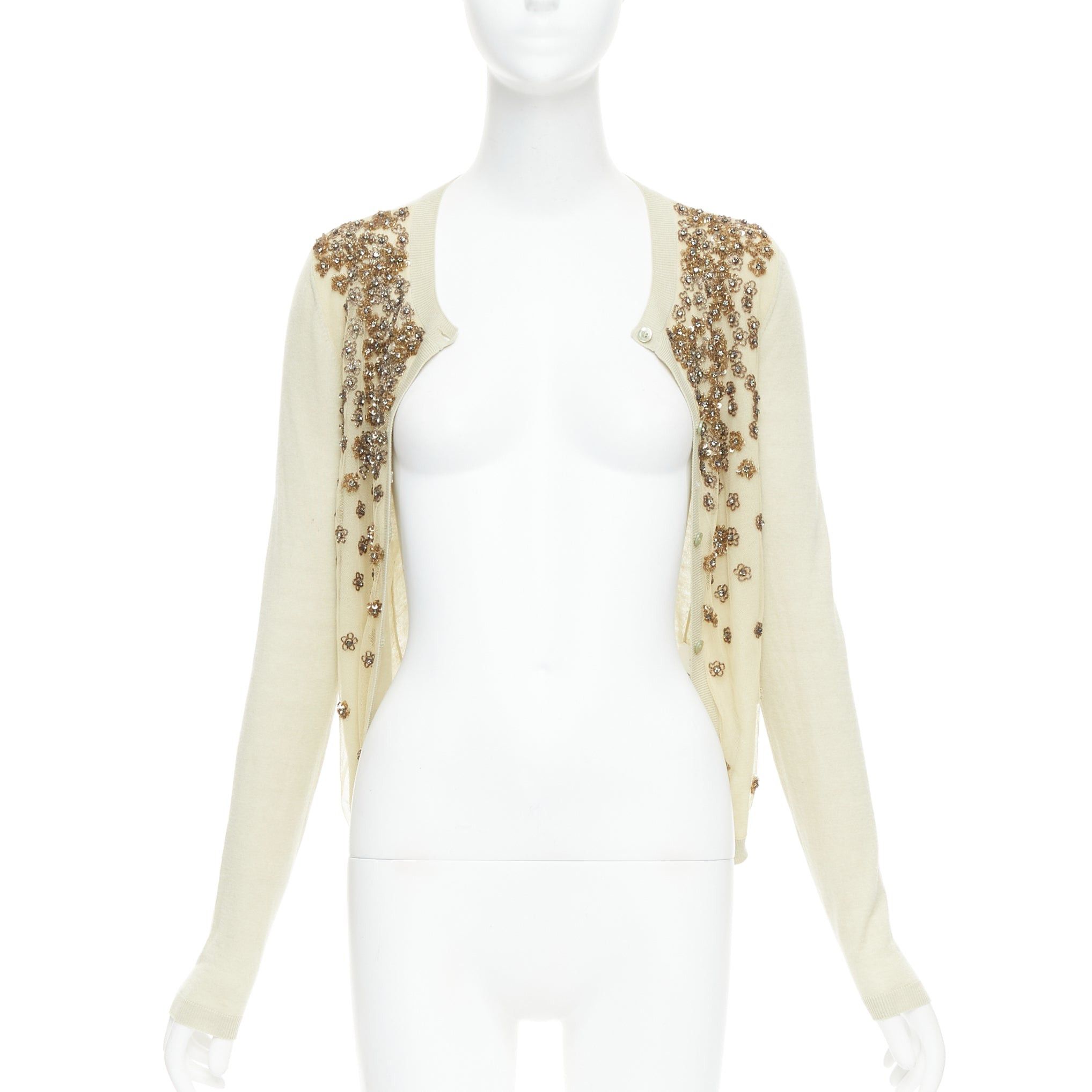 Valentino VALENTINO beige cashmere silk bead embellished crop cardigan M Size M / US 6-8 / IT 42-44 - 3 Thumbnail