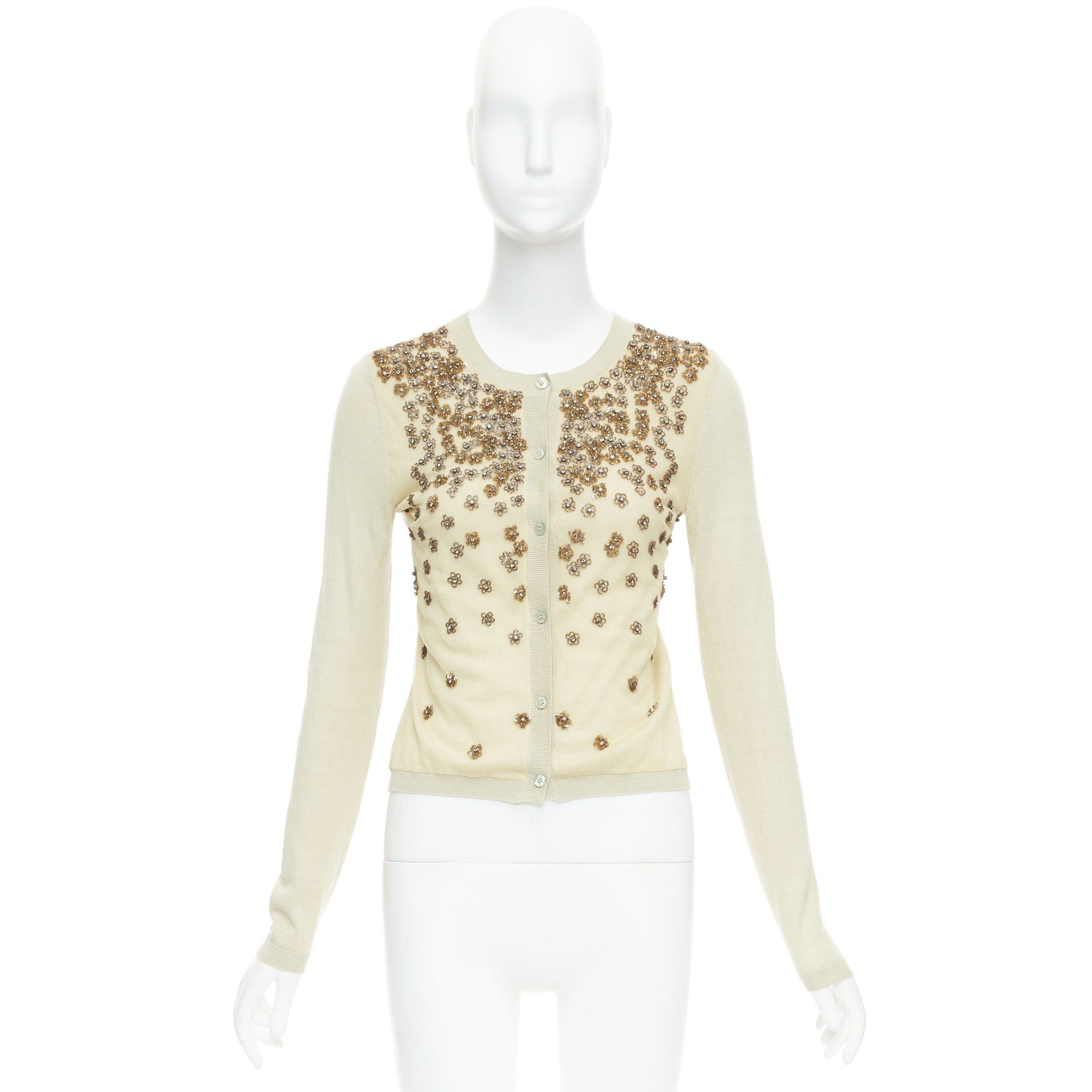 Valentino VALENTINO beige cashmere silk bead embellished crop cardigan M Size M / US 6-8 / IT 42-44 - 10 Thumbnail