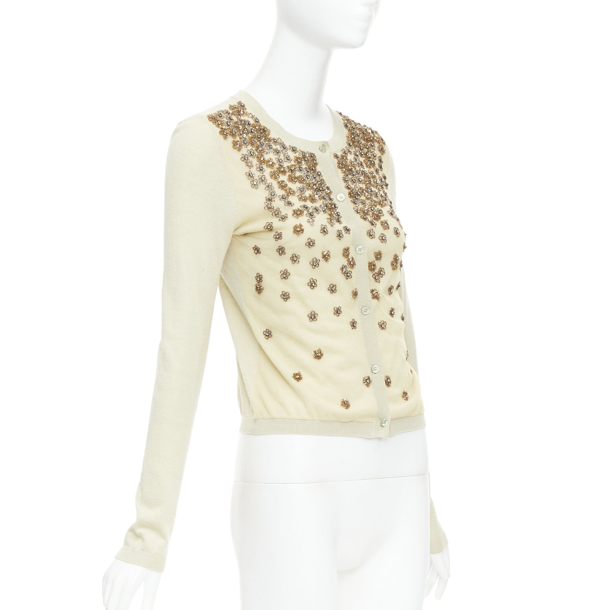 Valentino VALENTINO beige cashmere silk bead embellished crop cardigan M Size M / US 6-8 / IT 42-44 - 4 Thumbnail