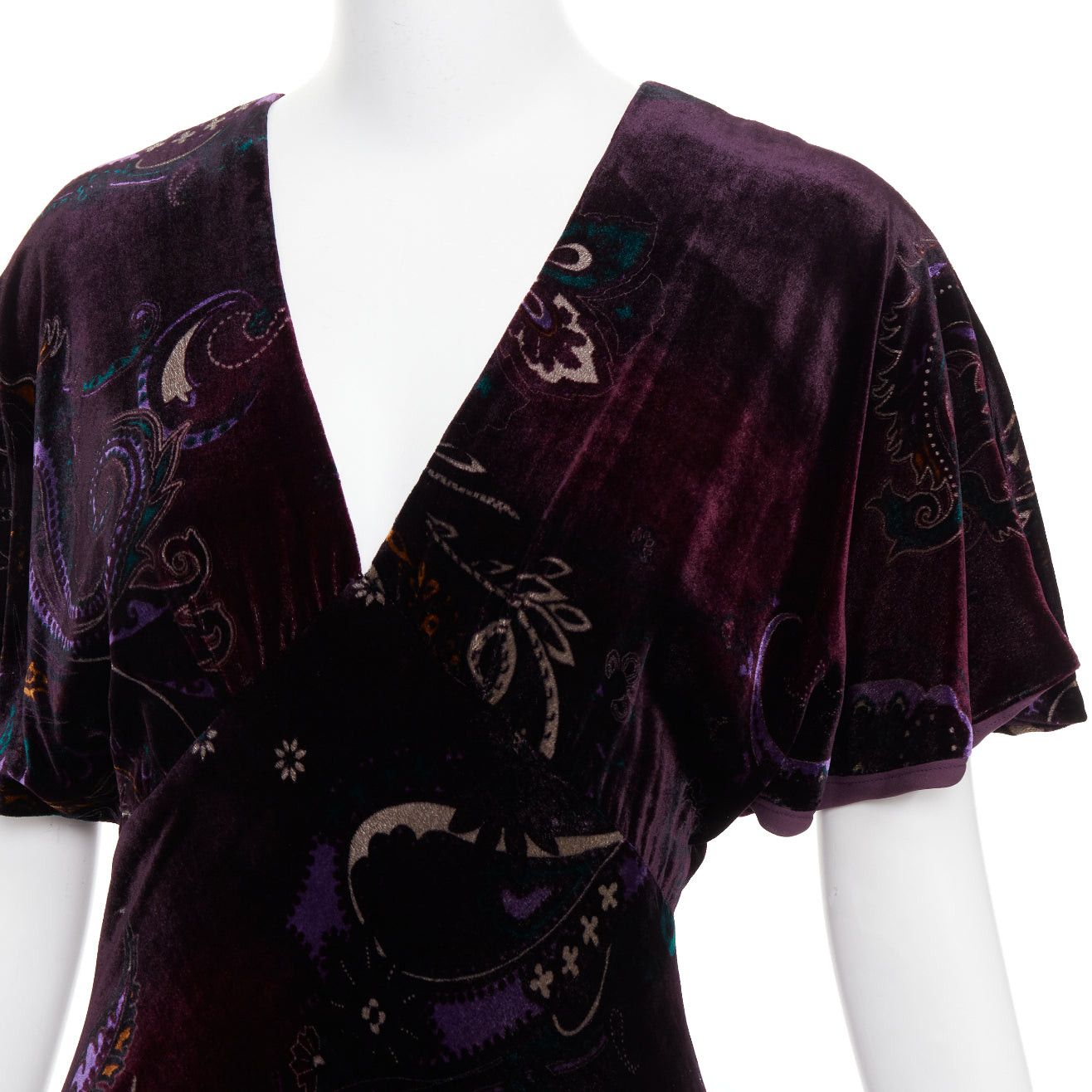Ralph Lauren RALPH LAUREN Black Label Vintage dark purple velvet paisley floral print dress US8 L Size M / US 6-8 / IT 42-44 - 2 Thumbnail