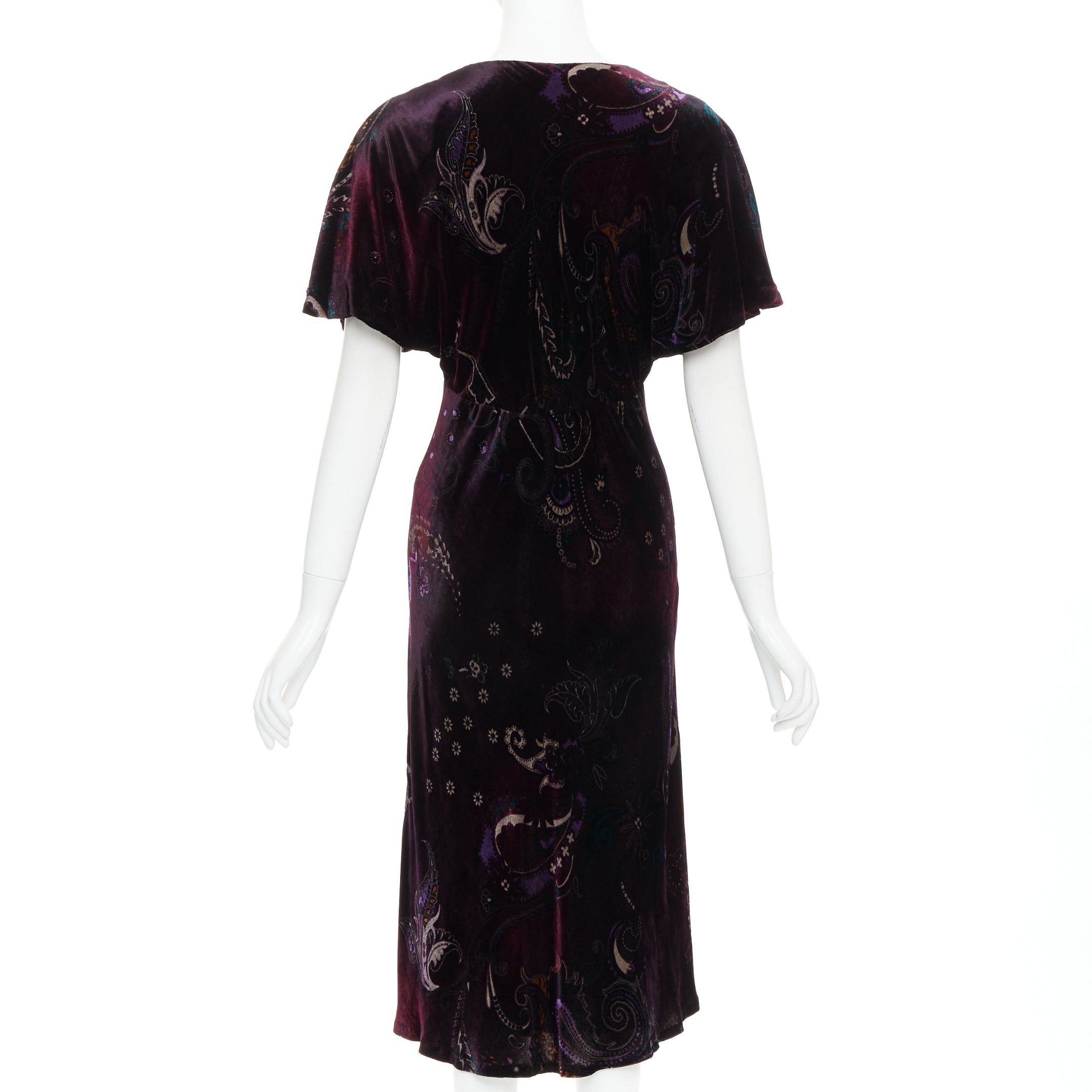Ralph Lauren RALPH LAUREN Black Label Vintage dark purple velvet paisley floral print dress US8 L Size M / US 6-8 / IT 42-44 - 5 Thumbnail
