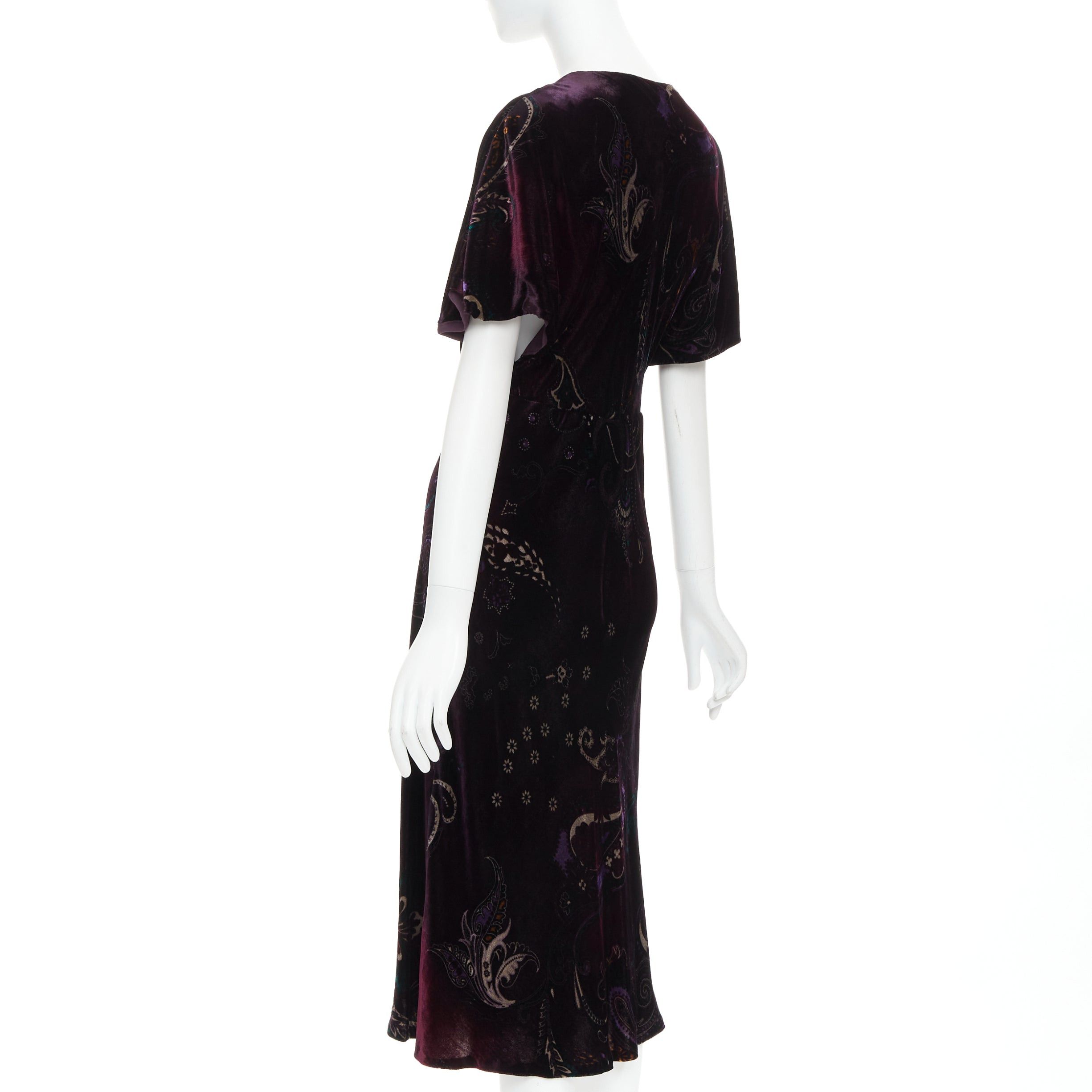 Ralph Lauren RALPH LAUREN Black Label Vintage dark purple velvet paisley floral print dress US8 L Size M / US 6-8 / IT 42-44 - 6 Thumbnail