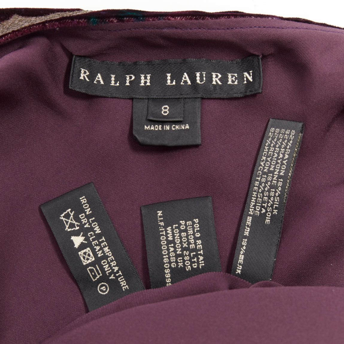Ralph Lauren RALPH LAUREN Black Label Vintage dark purple velvet paisley floral print dress US8 L Size M / US 6-8 / IT 42-44 - 8 Thumbnail