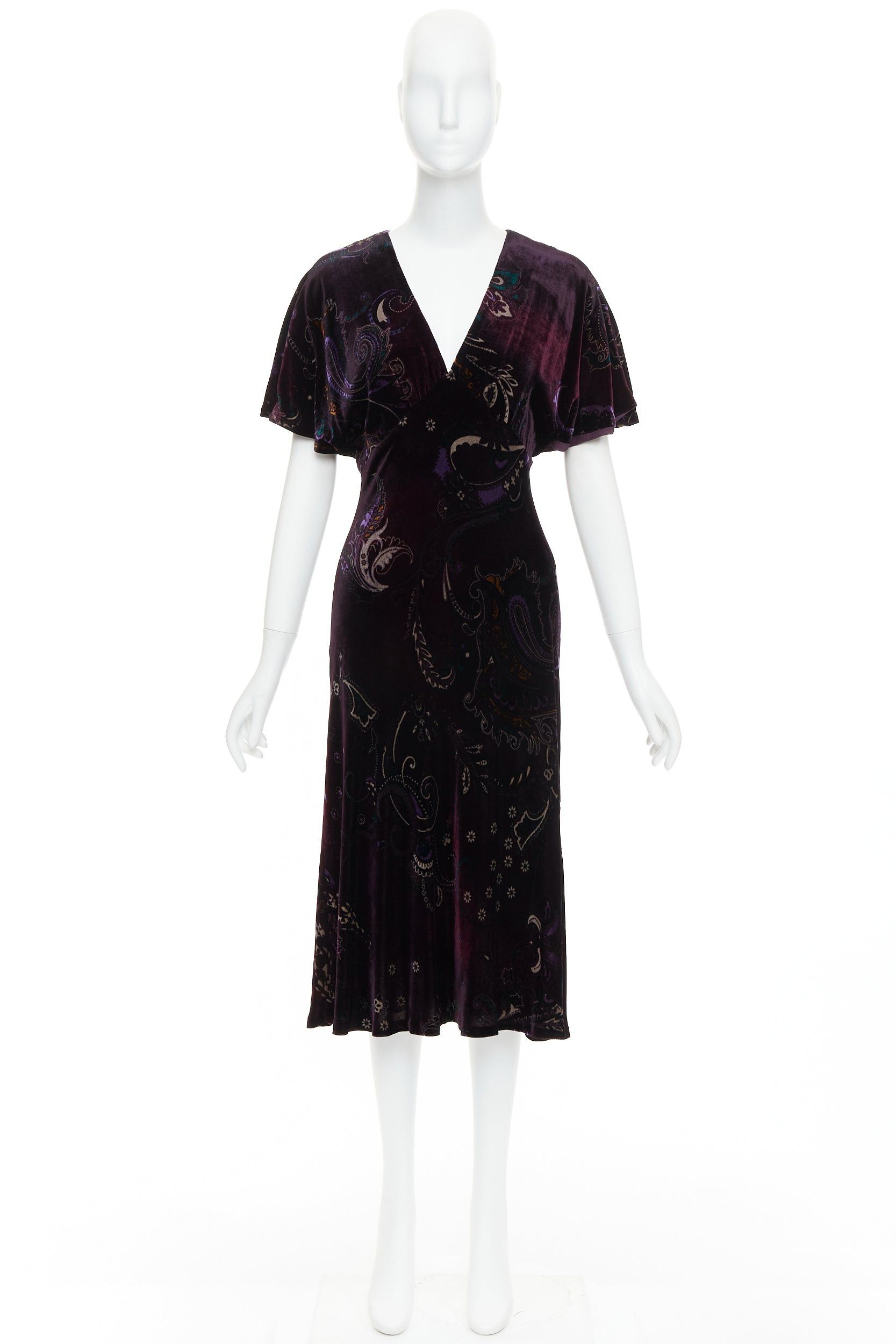 Ralph Lauren RALPH LAUREN Black Label Vintage dark purple velvet paisley floral print dress US8 L Size M / US 6-8 / IT 42-44 - 9 Thumbnail