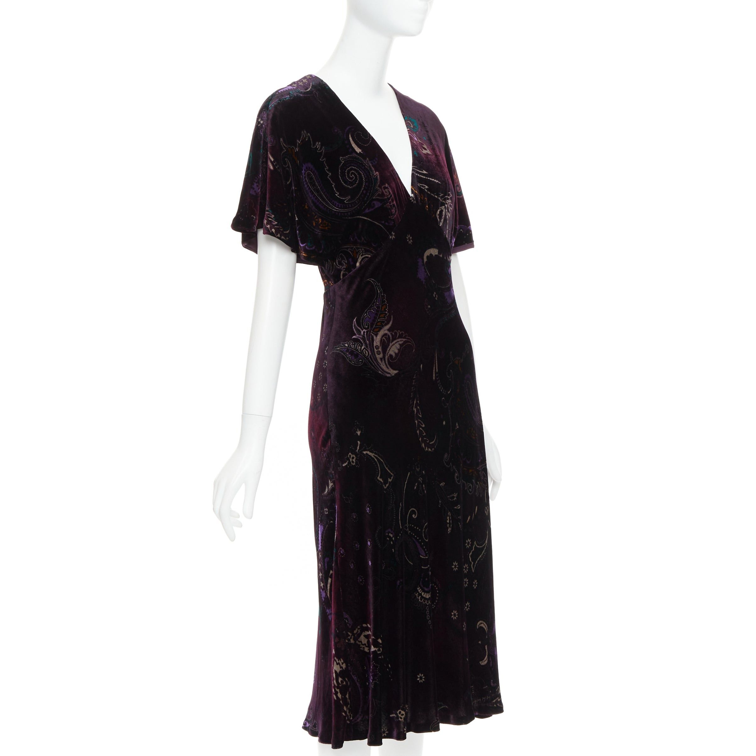 Ralph Lauren RALPH LAUREN Black Label Vintage dark purple velvet paisley floral print dress US8 L Size M / US 6-8 / IT 42-44 - 3 Thumbnail