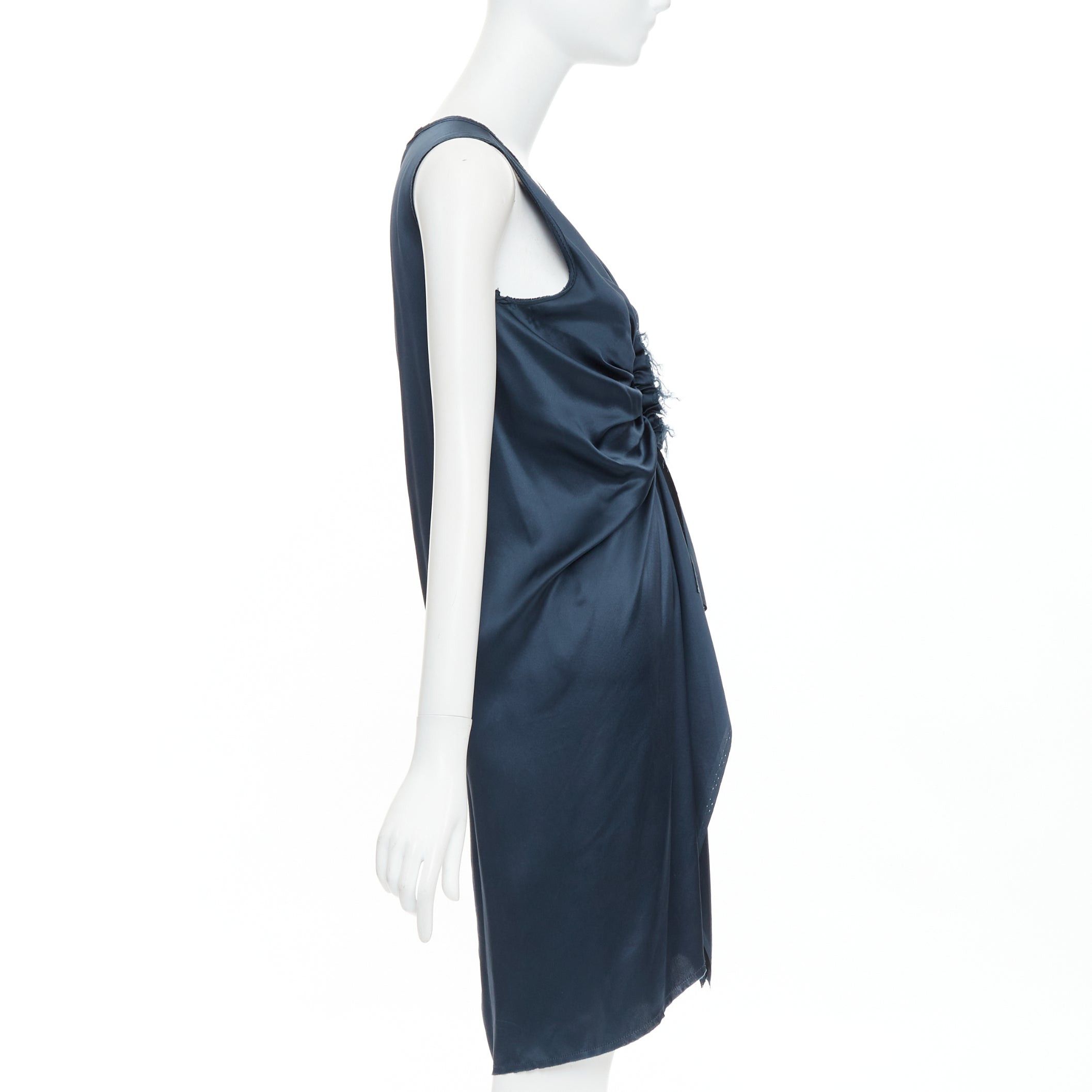 Lanvin LANVIN 2007 Alber Elbaz midnight blue silk gathered ruched draped dress FR38 M Size M / US 6-8 / IT 42-44 - 4 Thumbnail