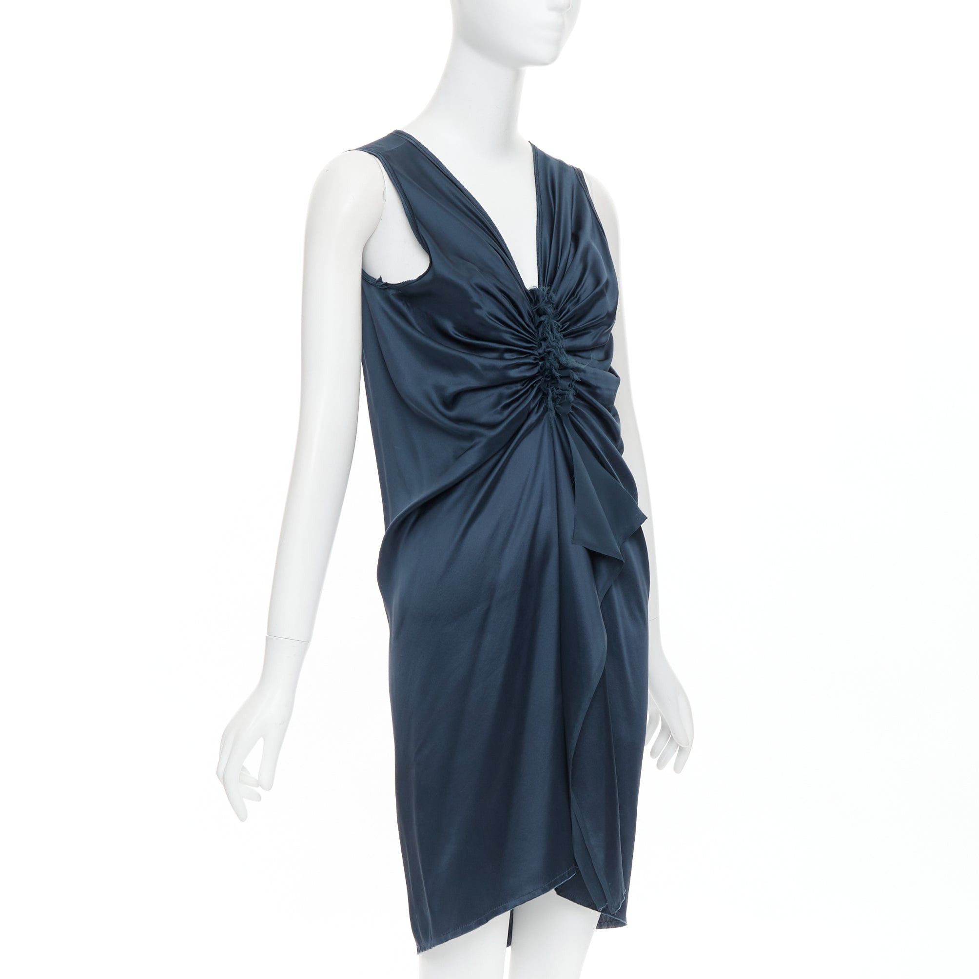 Lanvin LANVIN 2007 Alber Elbaz midnight blue silk gathered ruched draped dress FR38 M Size M / US 6-8 / IT 42-44 - 3 Thumbnail