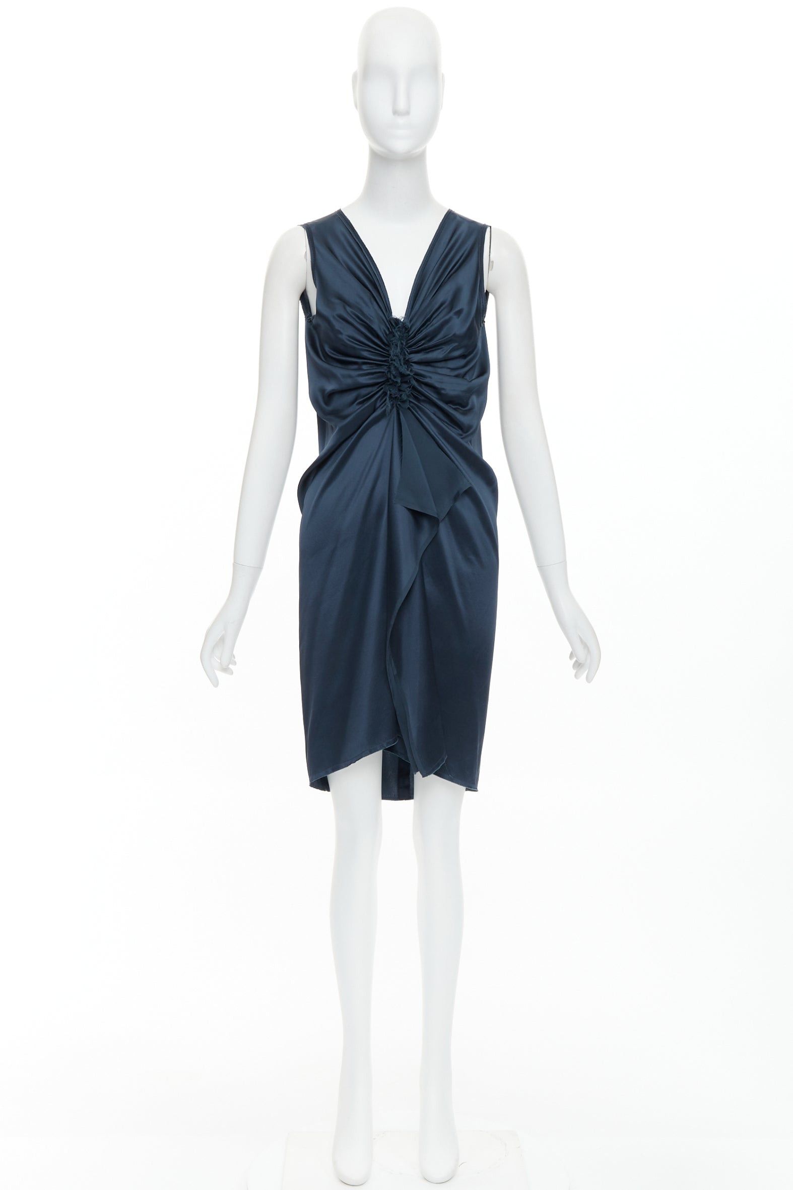 Lanvin LANVIN 2007 Alber Elbaz midnight blue silk gathered ruched draped dress FR38 M Size M / US 6-8 / IT 42-44 - 10 Thumbnail