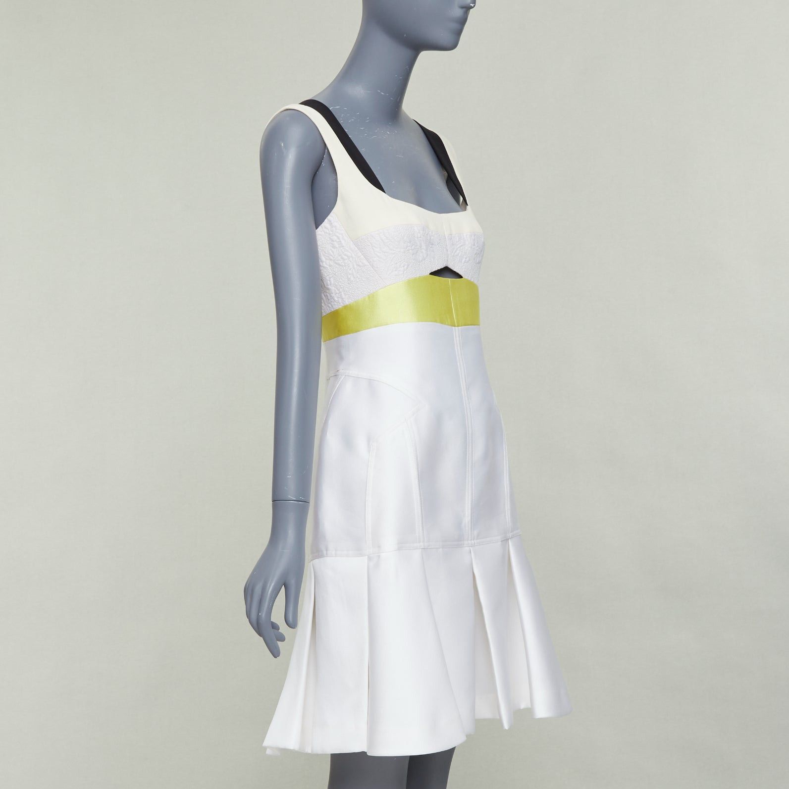 Other J MENDEL 2014 Runway cream yellow black silk panelled scoop neck cocktail dress US4 S Size M / US 6-8 / IT 42-44 - 3 Thumbnail
