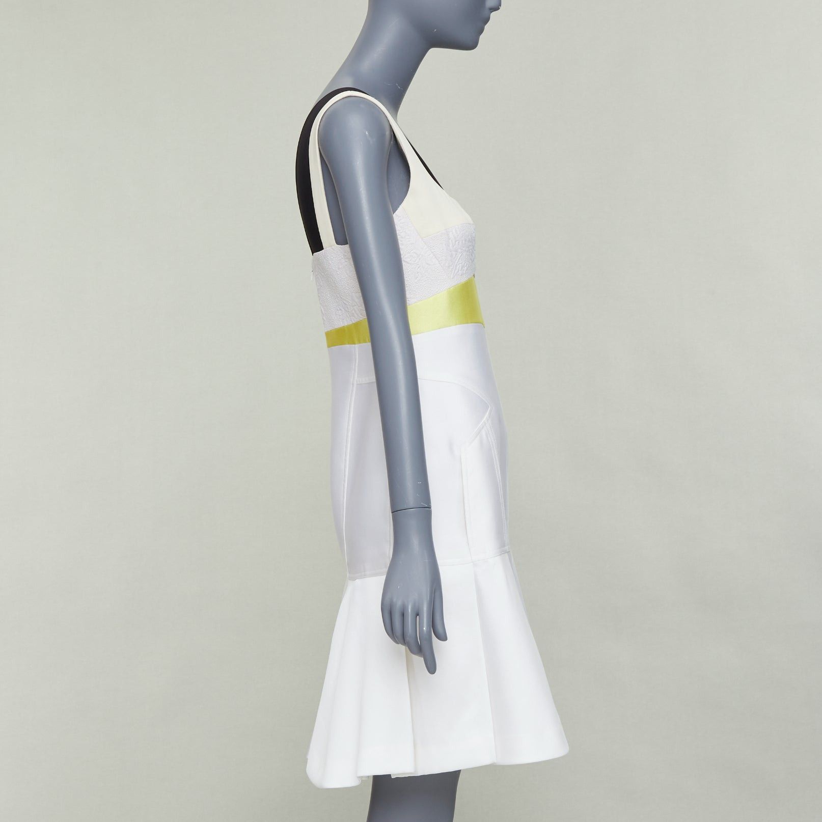 Other J MENDEL 2014 Runway cream yellow black silk panelled scoop neck cocktail dress US4 S Size M / US 6-8 / IT 42-44 - 4 Thumbnail