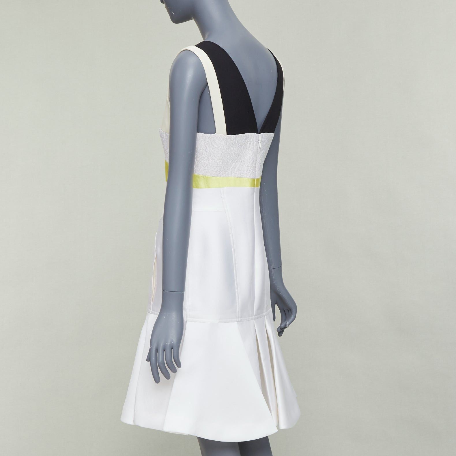 Other J MENDEL 2014 Runway cream yellow black silk panelled scoop neck cocktail dress US4 S Size M / US 6-8 / IT 42-44 - 5 Thumbnail