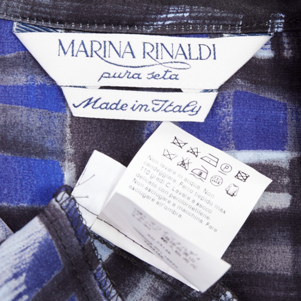 Marina Rinaldi MARINA RINALDI 100% silk blue black brush print belted shirt dress Sz.15 M Size M / US 6-8 / IT 42-44 - 8 Thumbnail