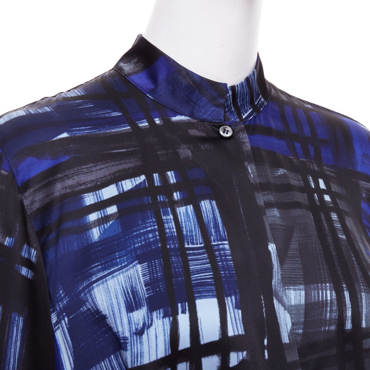 Marina Rinaldi MARINA RINALDI 100% silk blue black brush print belted shirt dress Sz.15 M Size M / US 6-8 / IT 42-44 - 7 Thumbnail