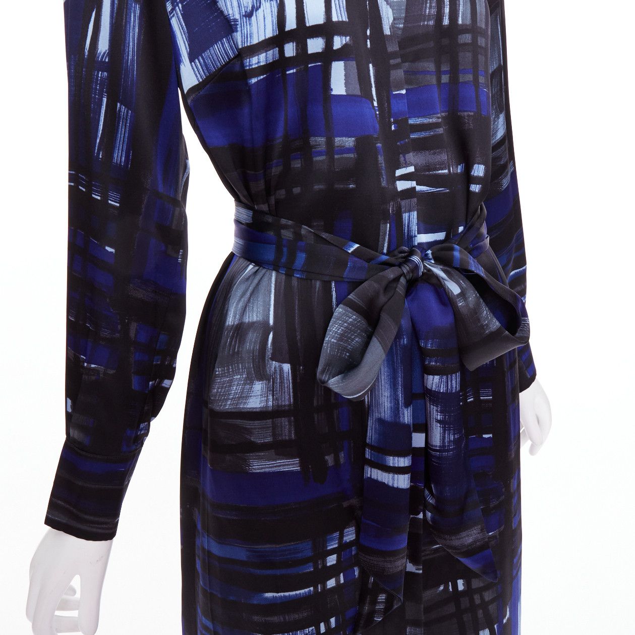 Marina Rinaldi MARINA RINALDI 100% silk blue black brush print belted shirt dress Sz.15 M Size M / US 6-8 / IT 42-44 - 2 Thumbnail