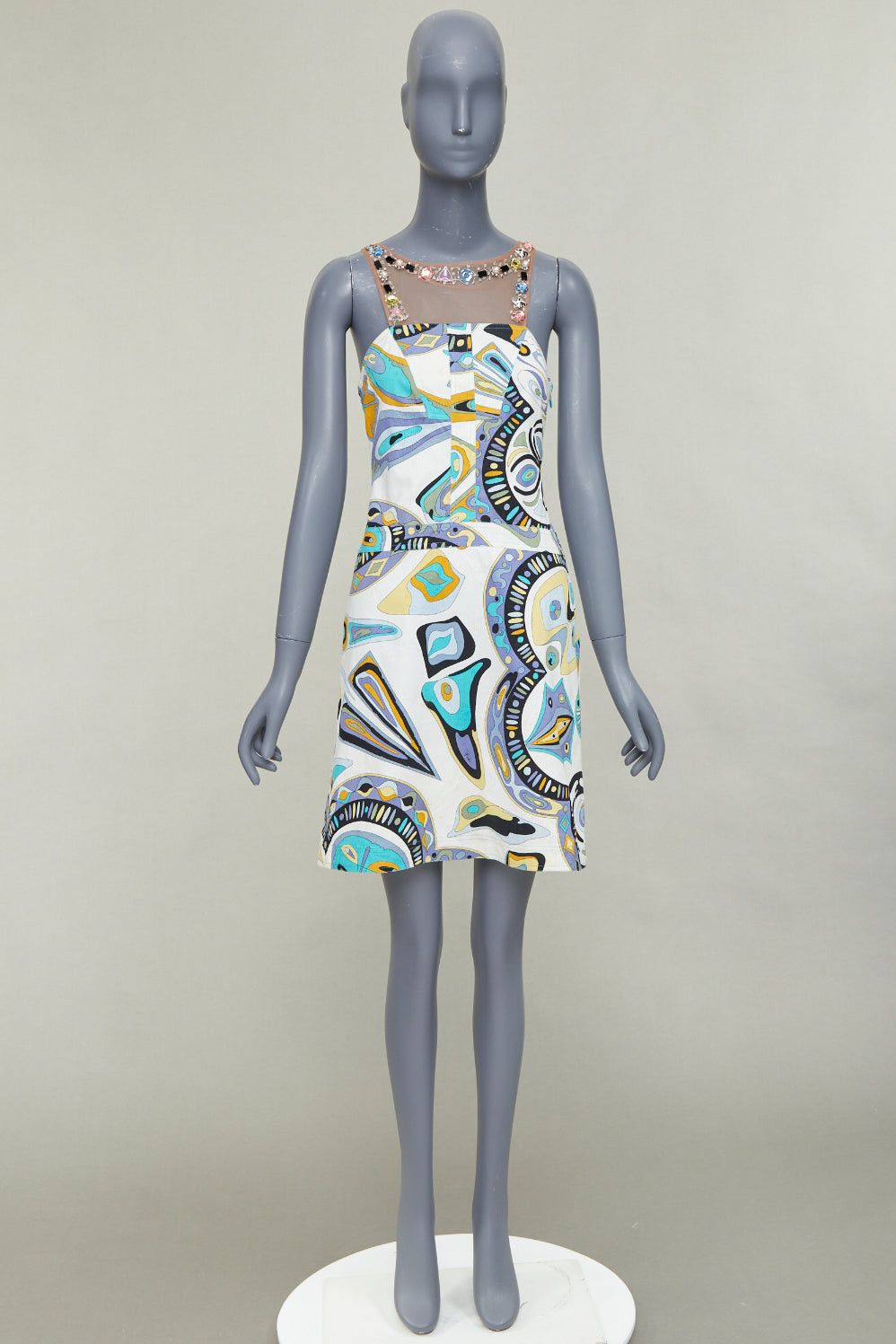 Emilio Pucci EMILIO PUCCI Vintage crystal rhinestone mesh collar signature  graphic print dress IT40 M | Grailed