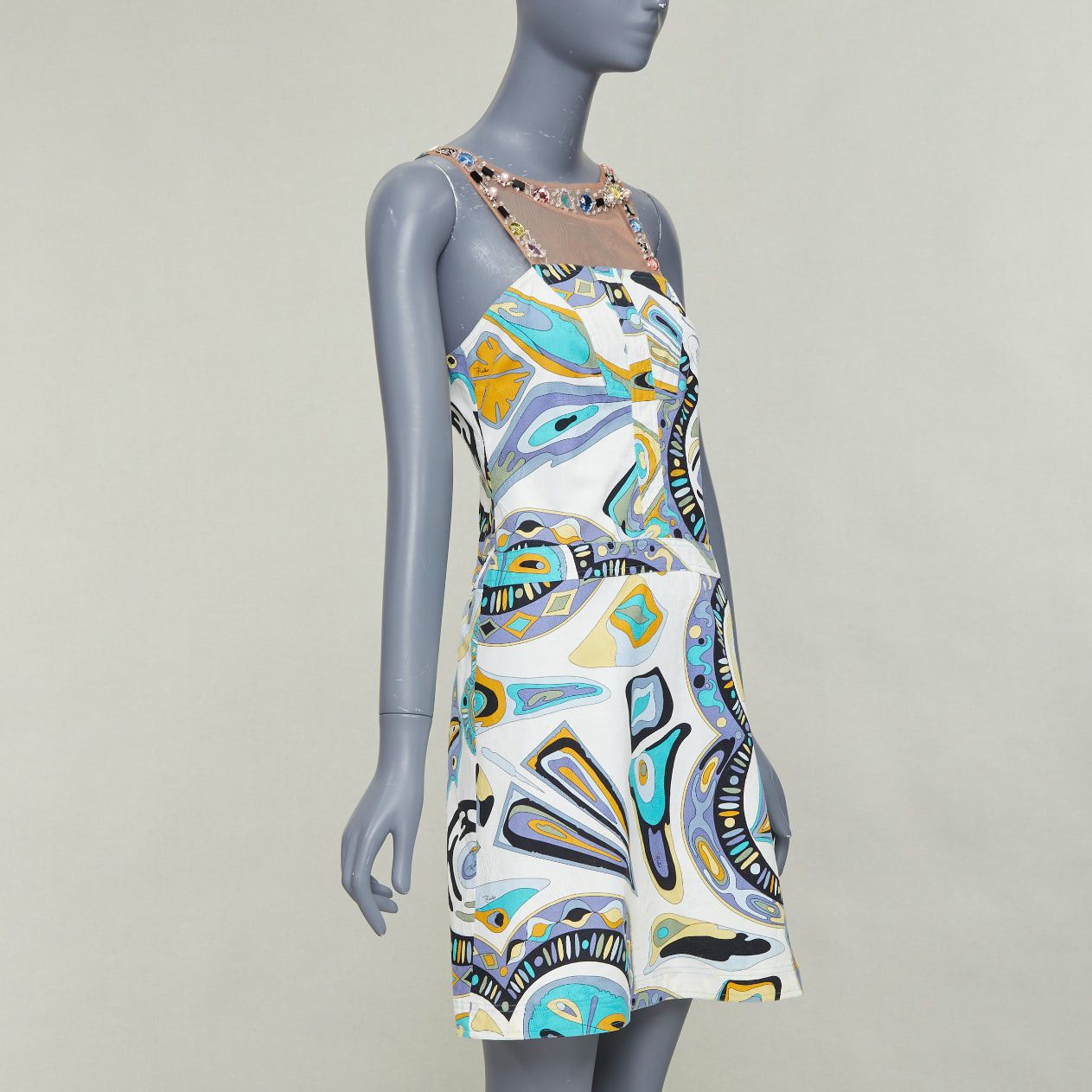 Emilio Pucci EMILIO PUCCI Vintage crystal rhinestone mesh collar signature graphic print dress IT40 M Size S / US 4 / IT 40 - 3 Thumbnail