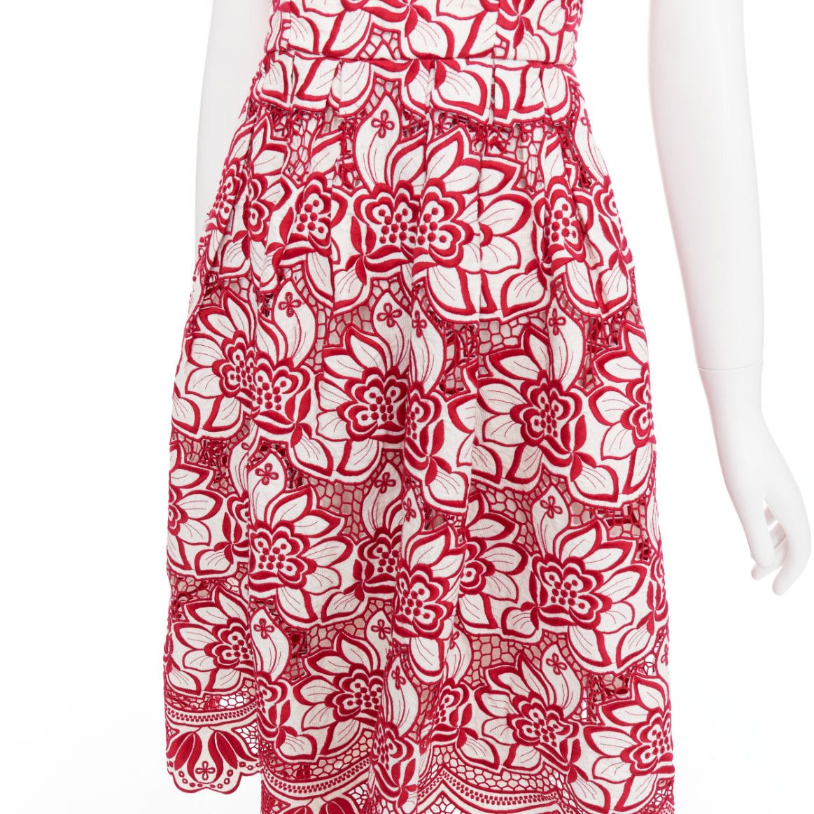 Dolce & Gabbana DOLCE GABBANA 2021 red cream floral embroidery anglais flared sun dress IT38 XS Size XS / US 0-2 / IT 36-38 - 7 Thumbnail