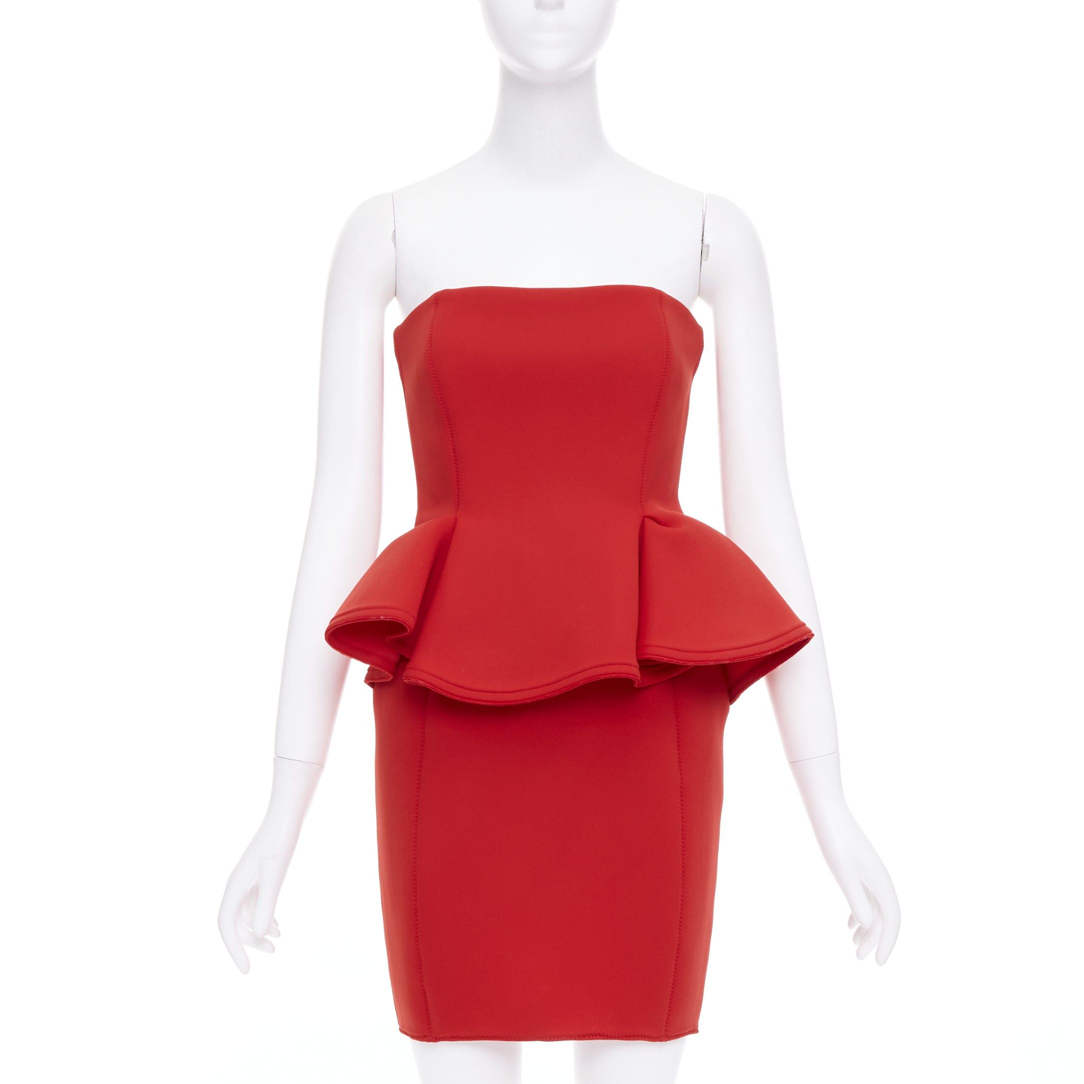 Lanvin LANVIN Alber Elbaz signature red neoprene peplum strapless zip dress FR34 XS Size XS / US 0-2 / IT 36-38 - 3 Thumbnail