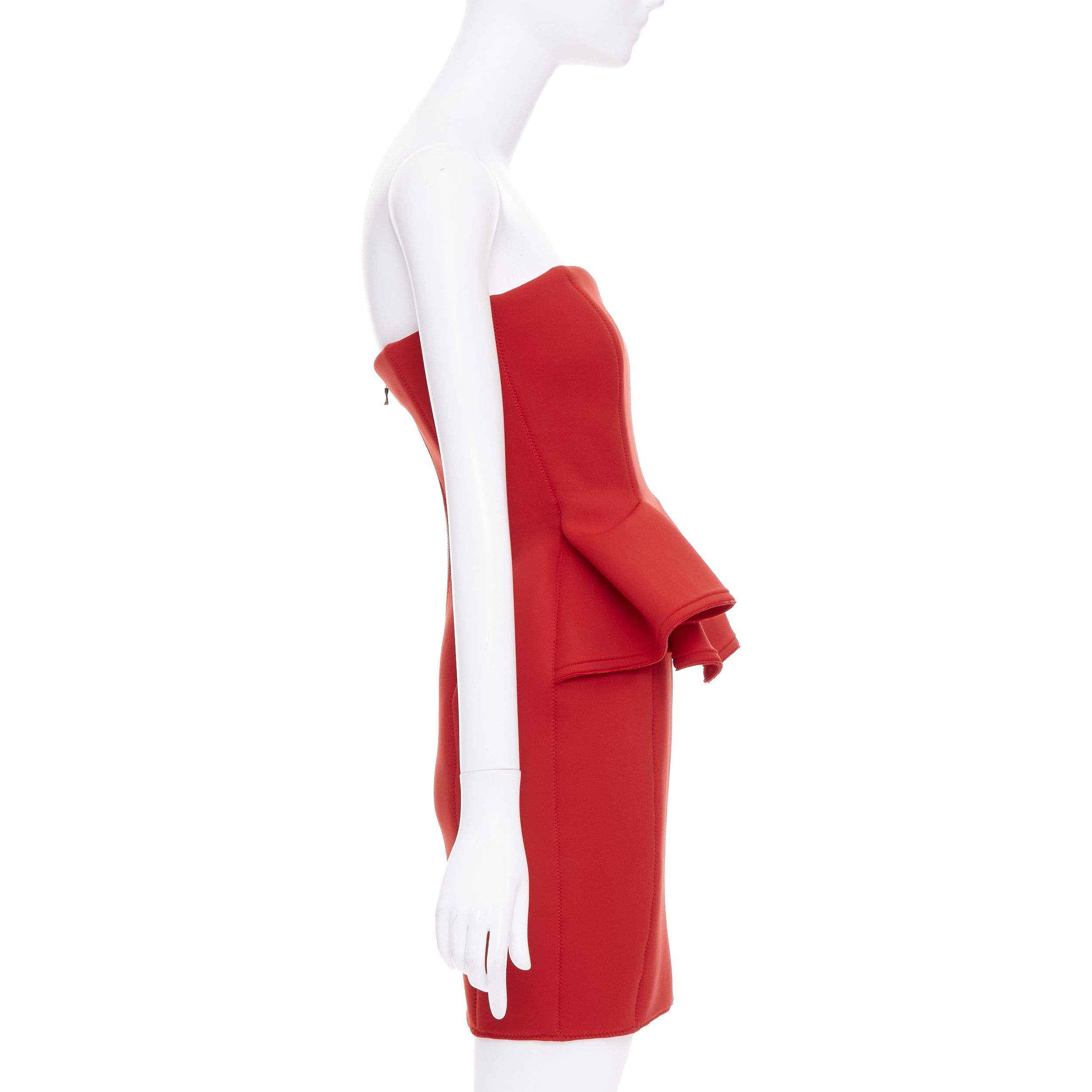 Lanvin LANVIN Alber Elbaz signature red neoprene peplum strapless zip dress FR34 XS Size XS / US 0-2 / IT 36-38 - 4 Thumbnail