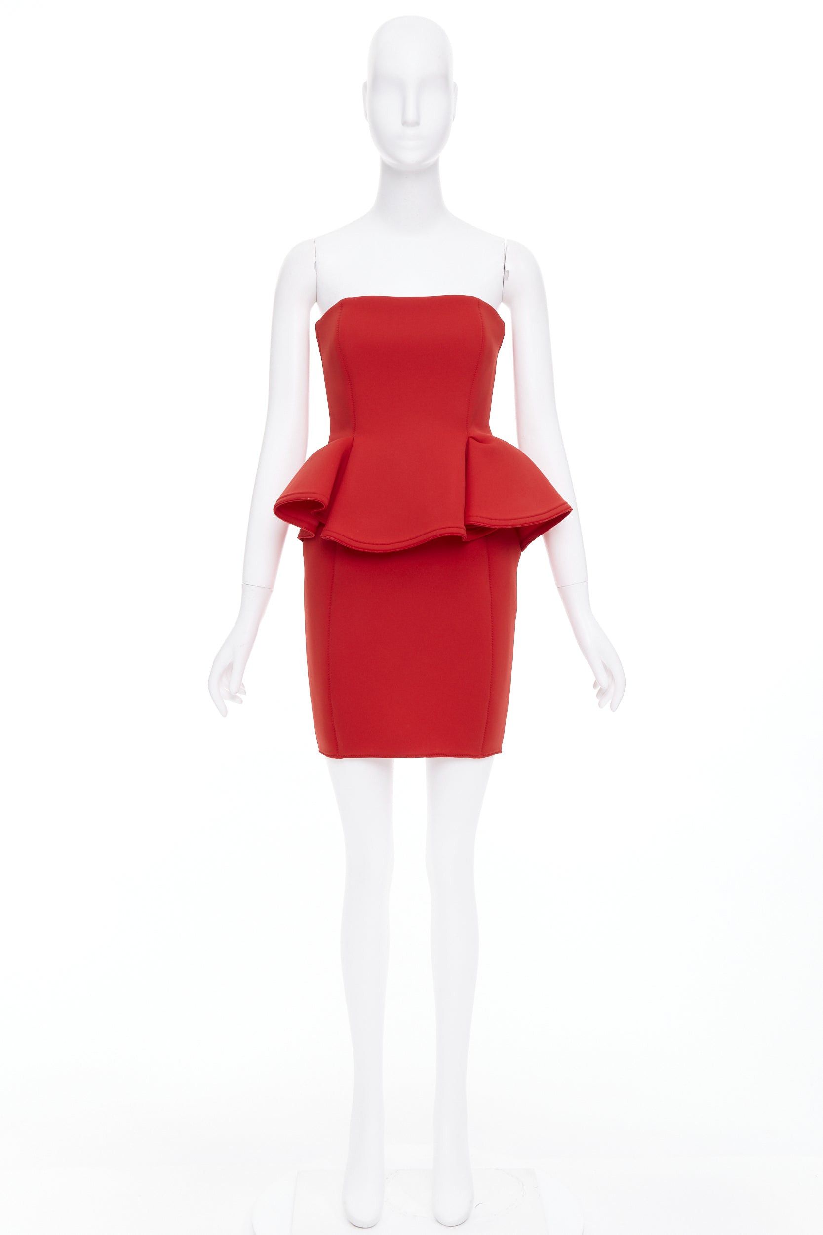 Lanvin LANVIN Alber Elbaz signature red neoprene peplum strapless zip dress FR34 XS Size XS / US 0-2 / IT 36-38 - 9 Thumbnail