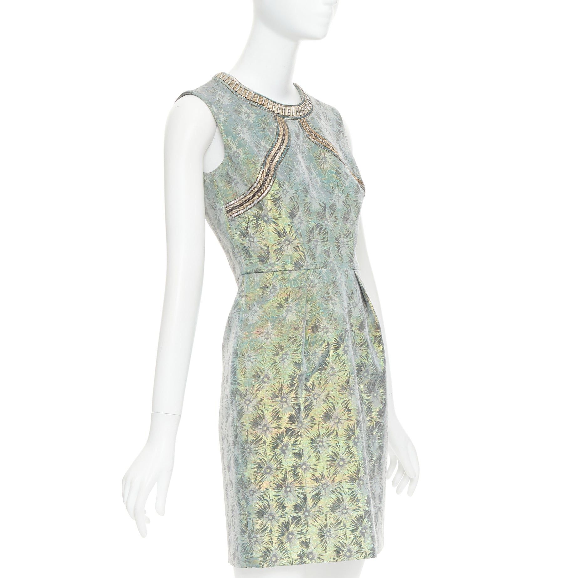 Matthew Williamson MATTHEW WILLIAMSON green iridescent gold bullet bead sheath dress UK8 S Size S / US 4 / IT 40 - 3 Thumbnail
