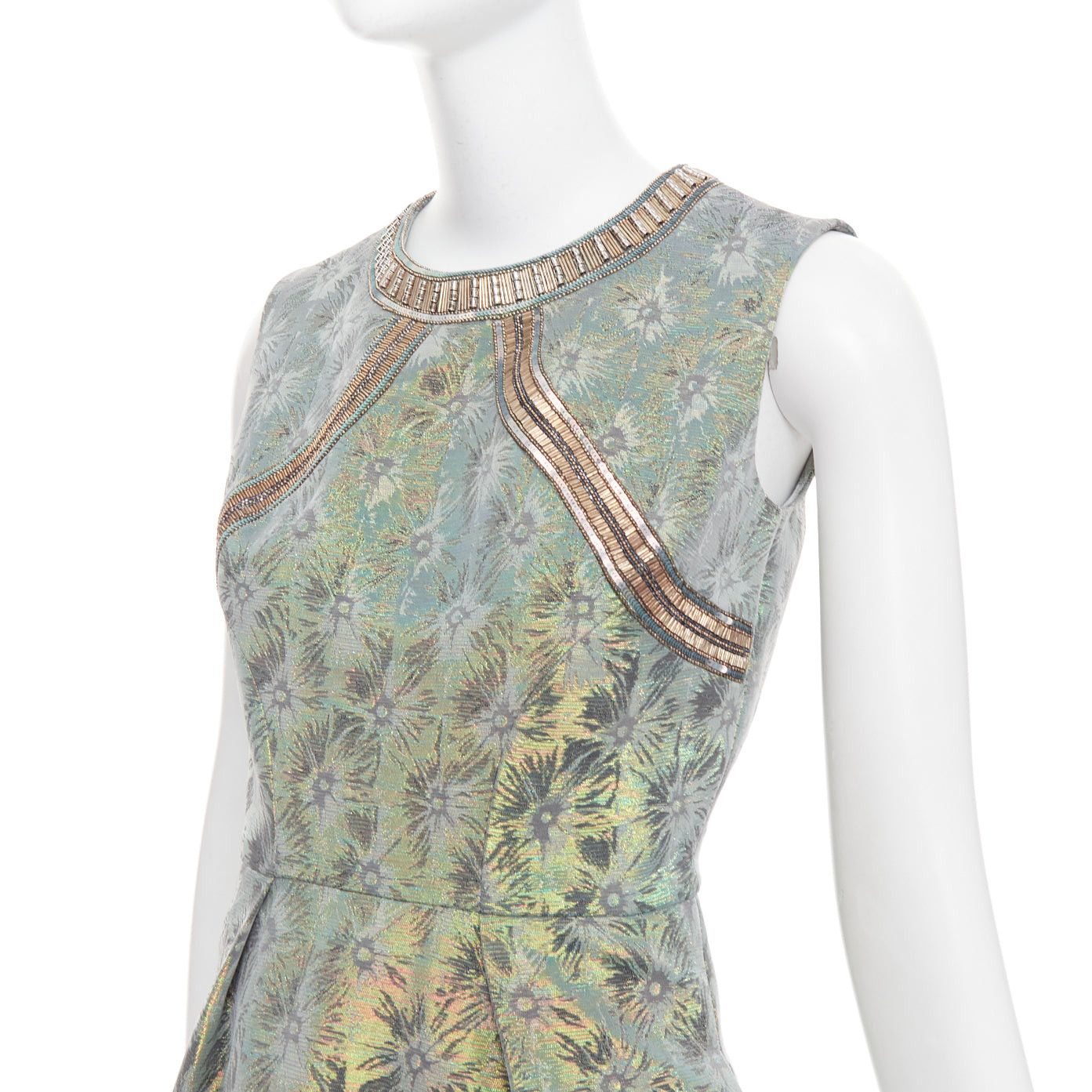 Matthew Williamson MATTHEW WILLIAMSON green iridescent gold bullet bead sheath dress UK8 S Size S / US 4 / IT 40 - 2 Thumbnail