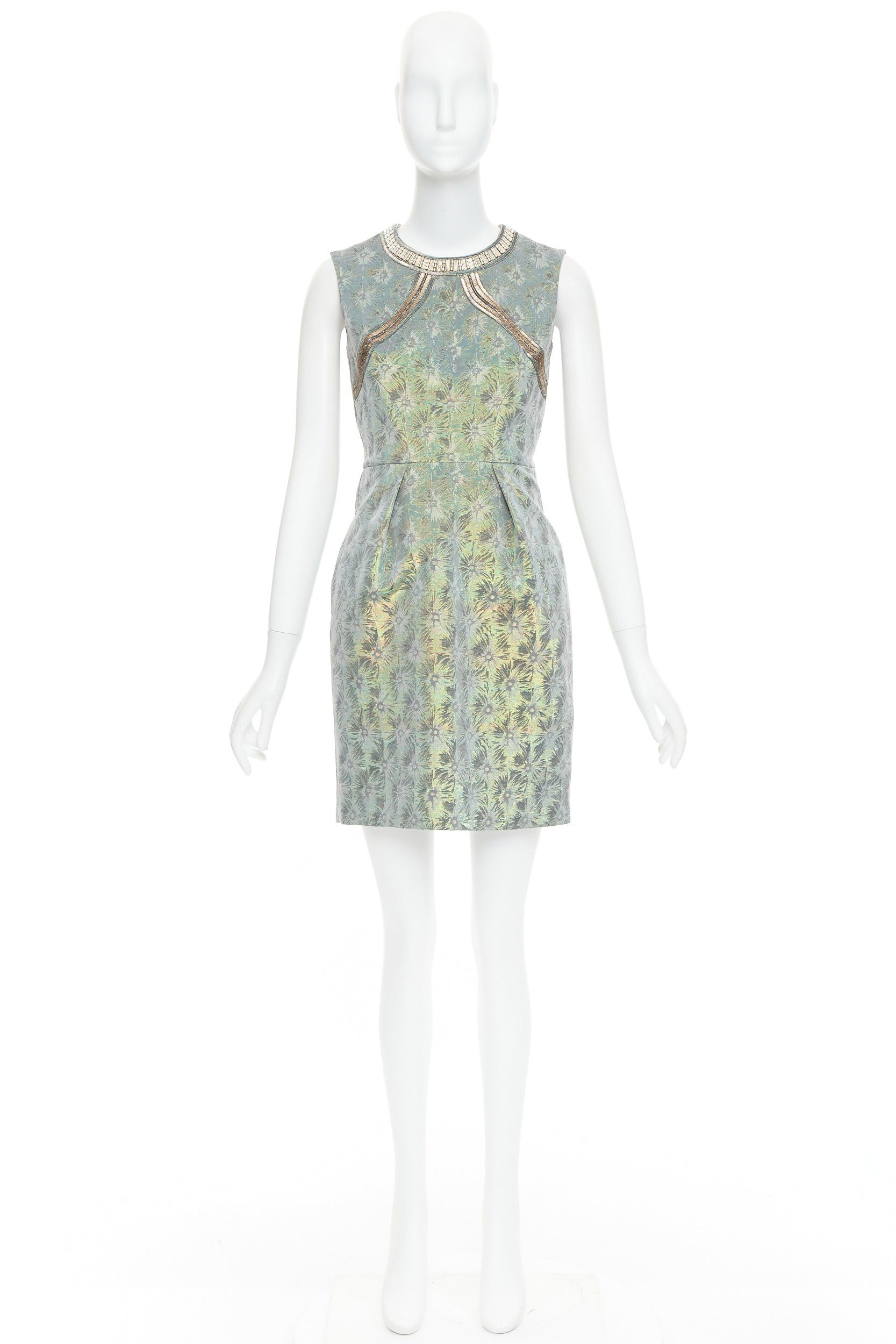 Matthew Williamson MATTHEW WILLIAMSON green iridescent gold bullet bead sheath dress UK8 S Size S / US 4 / IT 40 - 9 Thumbnail