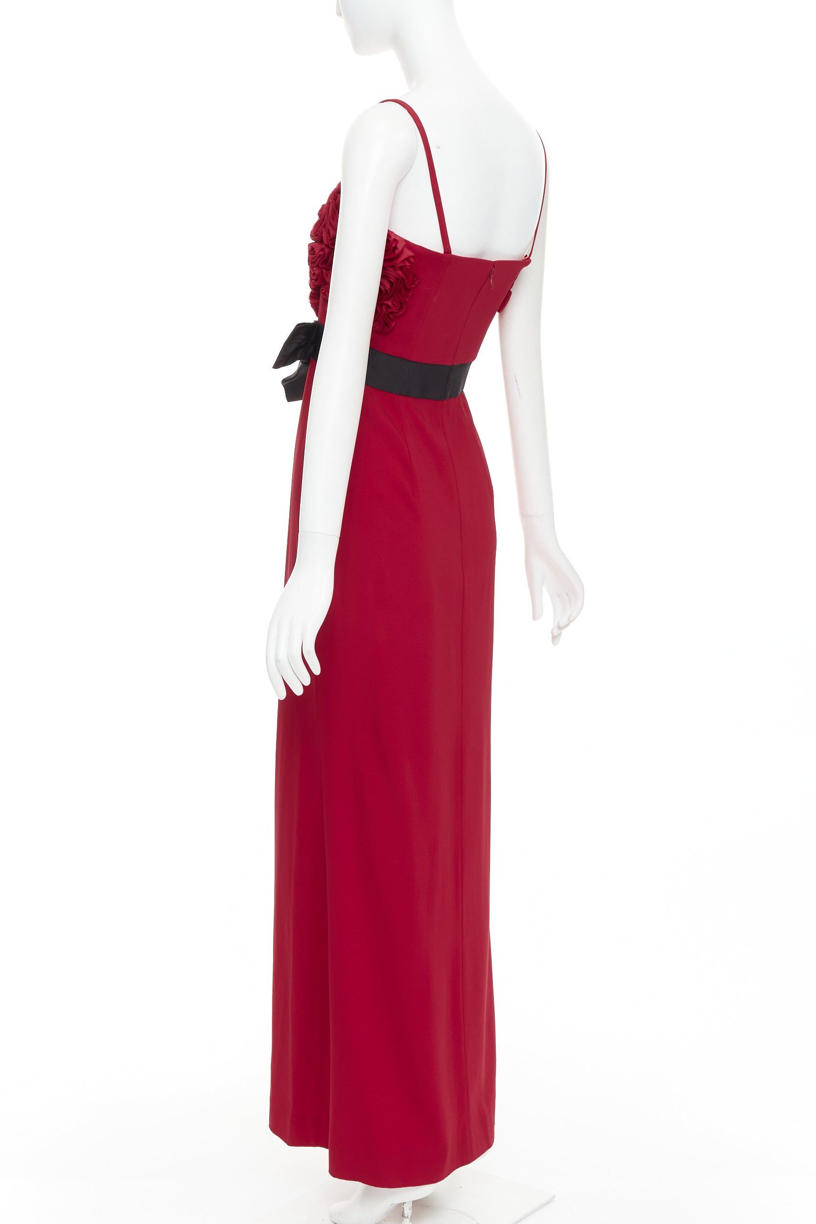 Valentino VALENTINO red Rosette ruffle boned bust black bow belt midi gown IT40 S Size S / US 4 / IT 40 - 6 Thumbnail