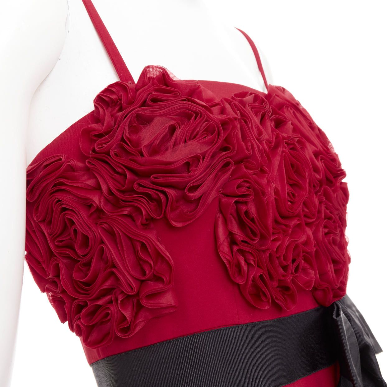 Valentino VALENTINO red Rosette ruffle boned bust black bow belt midi gown IT40 S Size S / US 4 / IT 40 - 2 Thumbnail