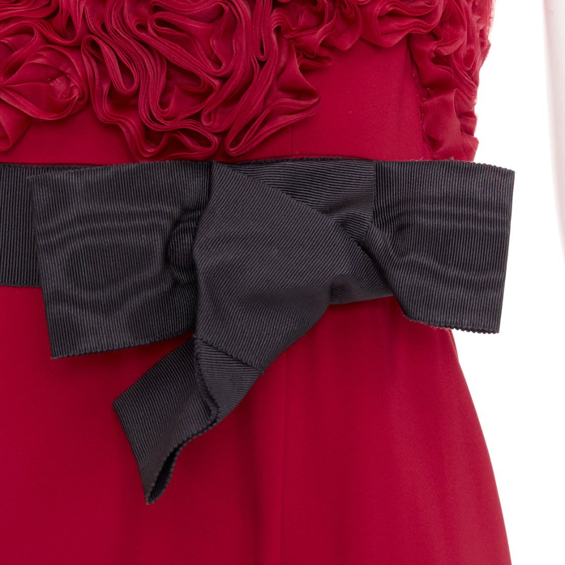 Valentino VALENTINO red Rosette ruffle boned bust black bow belt midi gown IT40 S Size S / US 4 / IT 40 - 7 Thumbnail