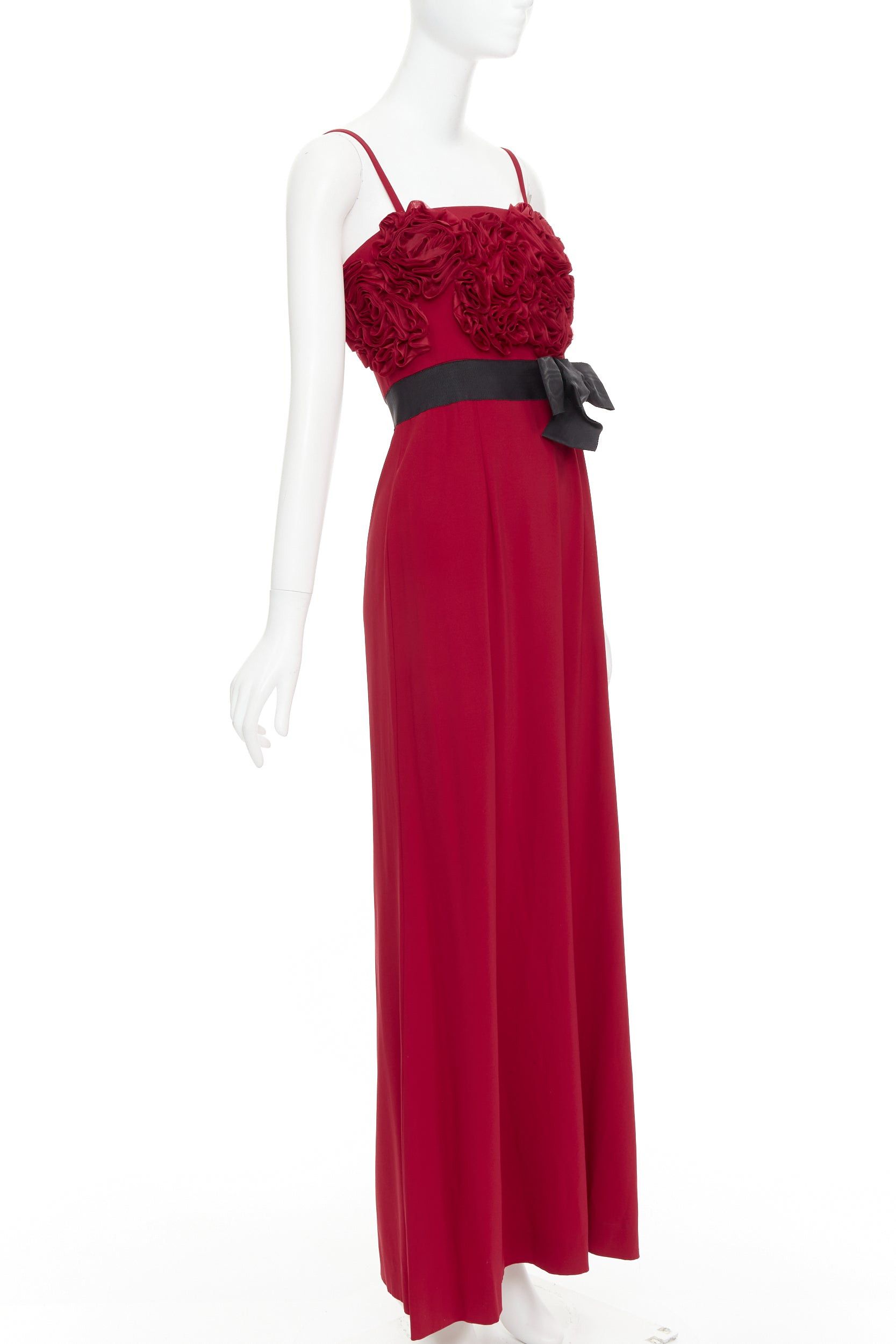 Valentino VALENTINO red Rosette ruffle boned bust black bow belt midi gown IT40 S Size S / US 4 / IT 40 - 3 Thumbnail