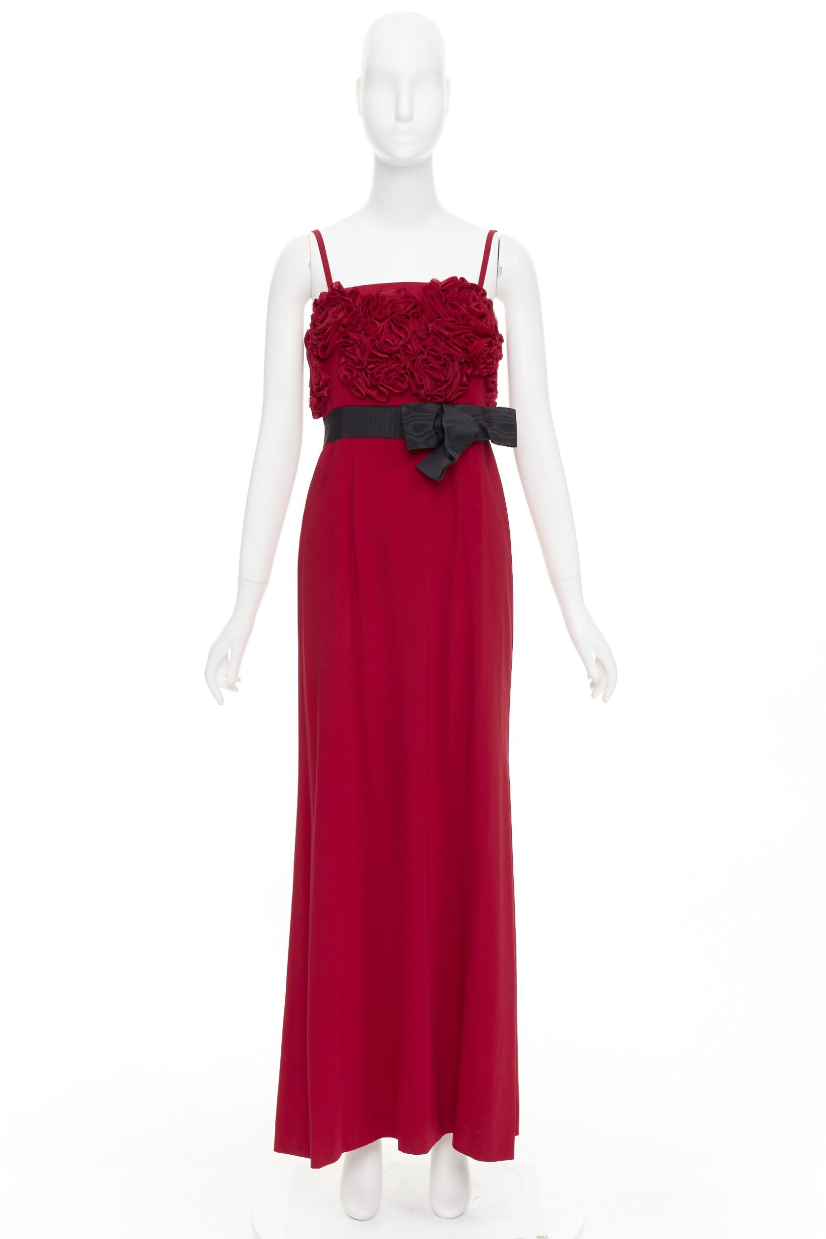 Valentino VALENTINO red Rosette ruffle boned bust black bow belt midi gown IT40 S Size S / US 4 / IT 40 - 9 Thumbnail
