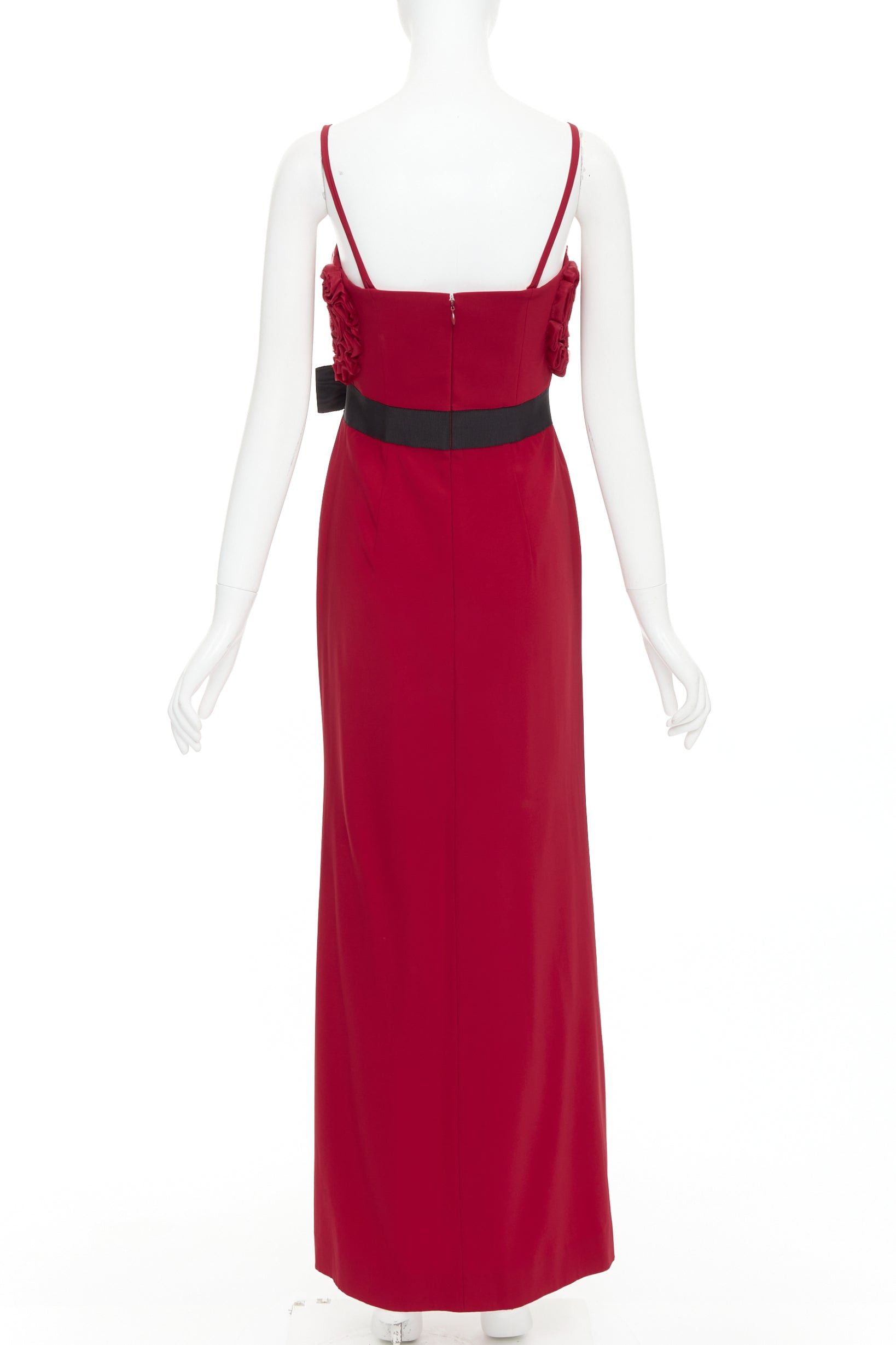 Valentino VALENTINO red Rosette ruffle boned bust black bow belt midi gown IT40 S Size S / US 4 / IT 40 - 5 Thumbnail