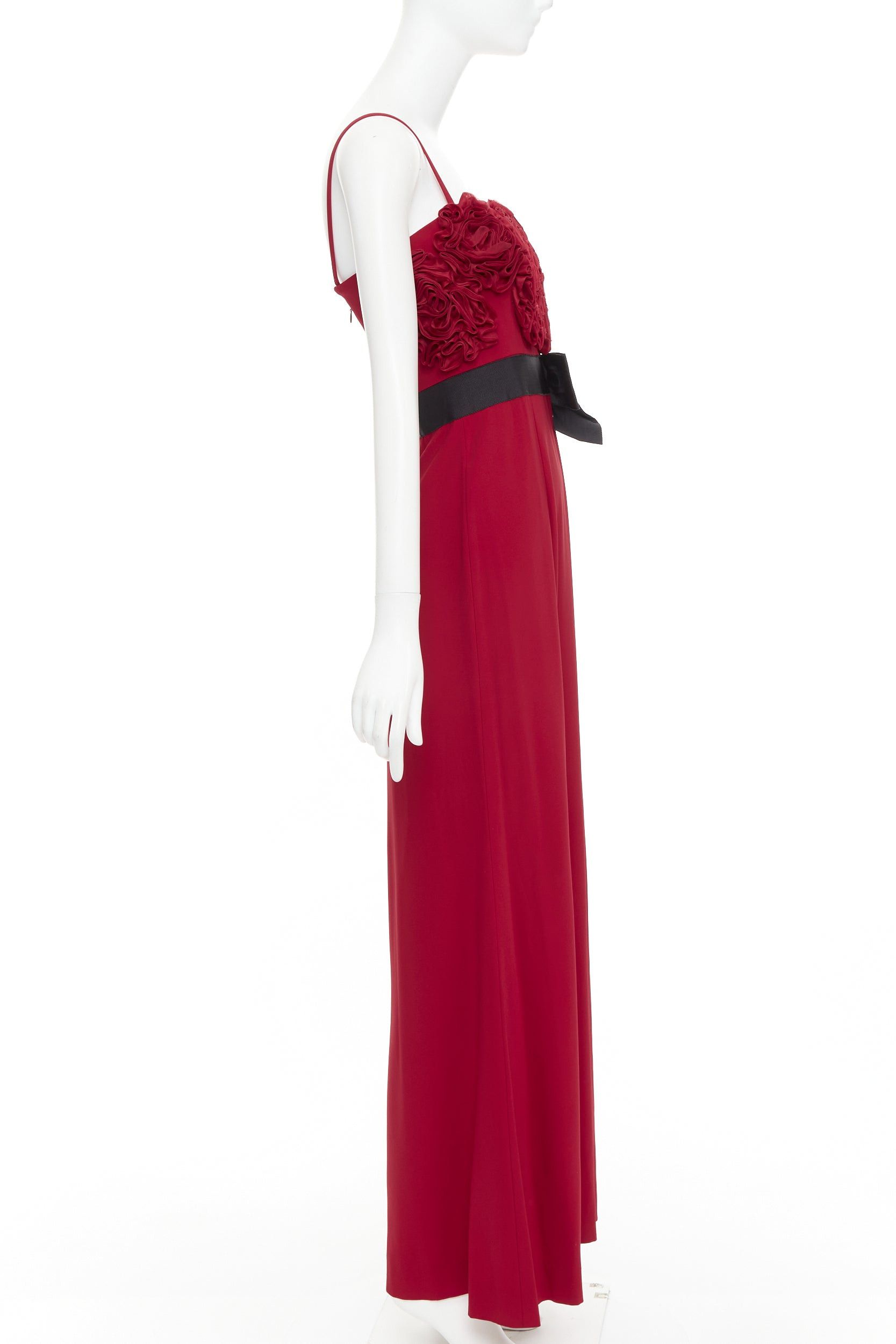 Valentino VALENTINO red Rosette ruffle boned bust black bow belt midi gown IT40 S Size S / US 4 / IT 40 - 4 Thumbnail