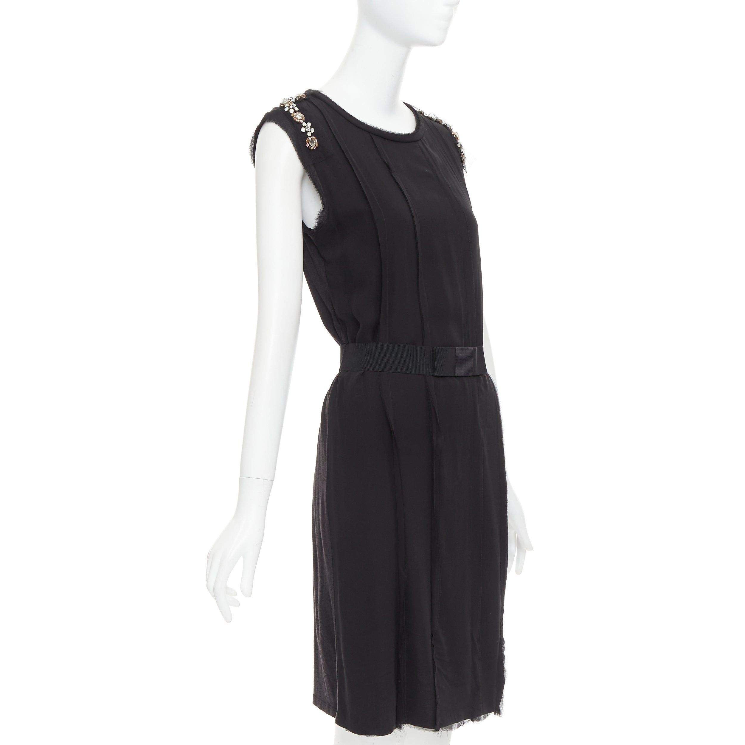Lanvin LANVIN black bamboo cotton crystal rhinestone belted dress M Size M / US 6-8 / IT 42-44 - 3 Thumbnail