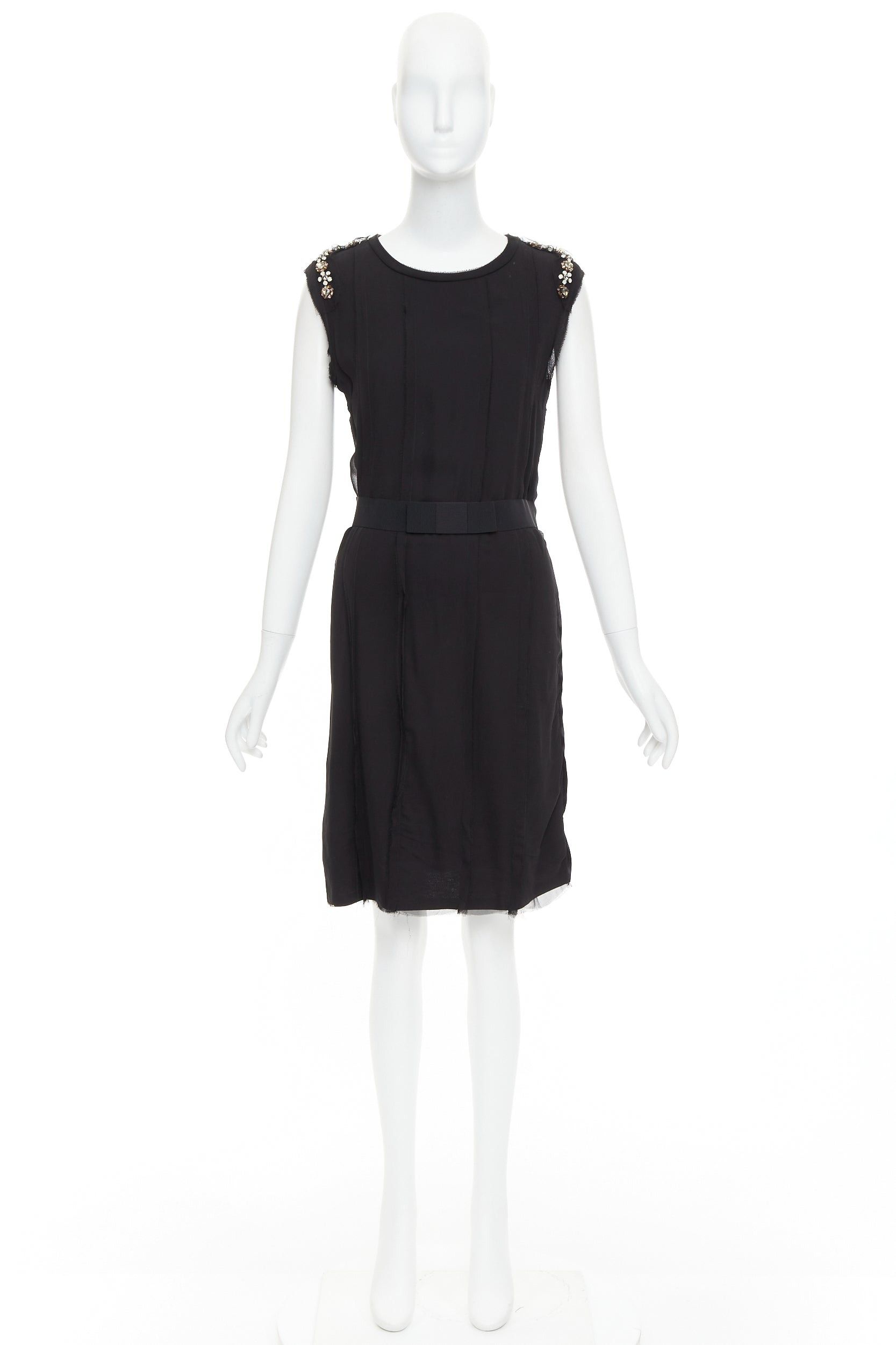 Lanvin LANVIN black bamboo cotton crystal rhinestone belted dress M Size M / US 6-8 / IT 42-44 - 9 Thumbnail
