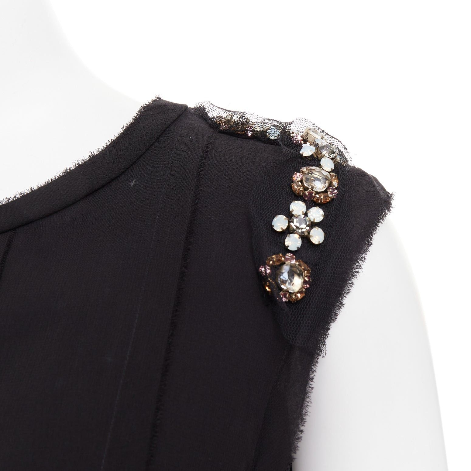 Lanvin LANVIN black bamboo cotton crystal rhinestone belted dress M Size M / US 6-8 / IT 42-44 - 2 Thumbnail