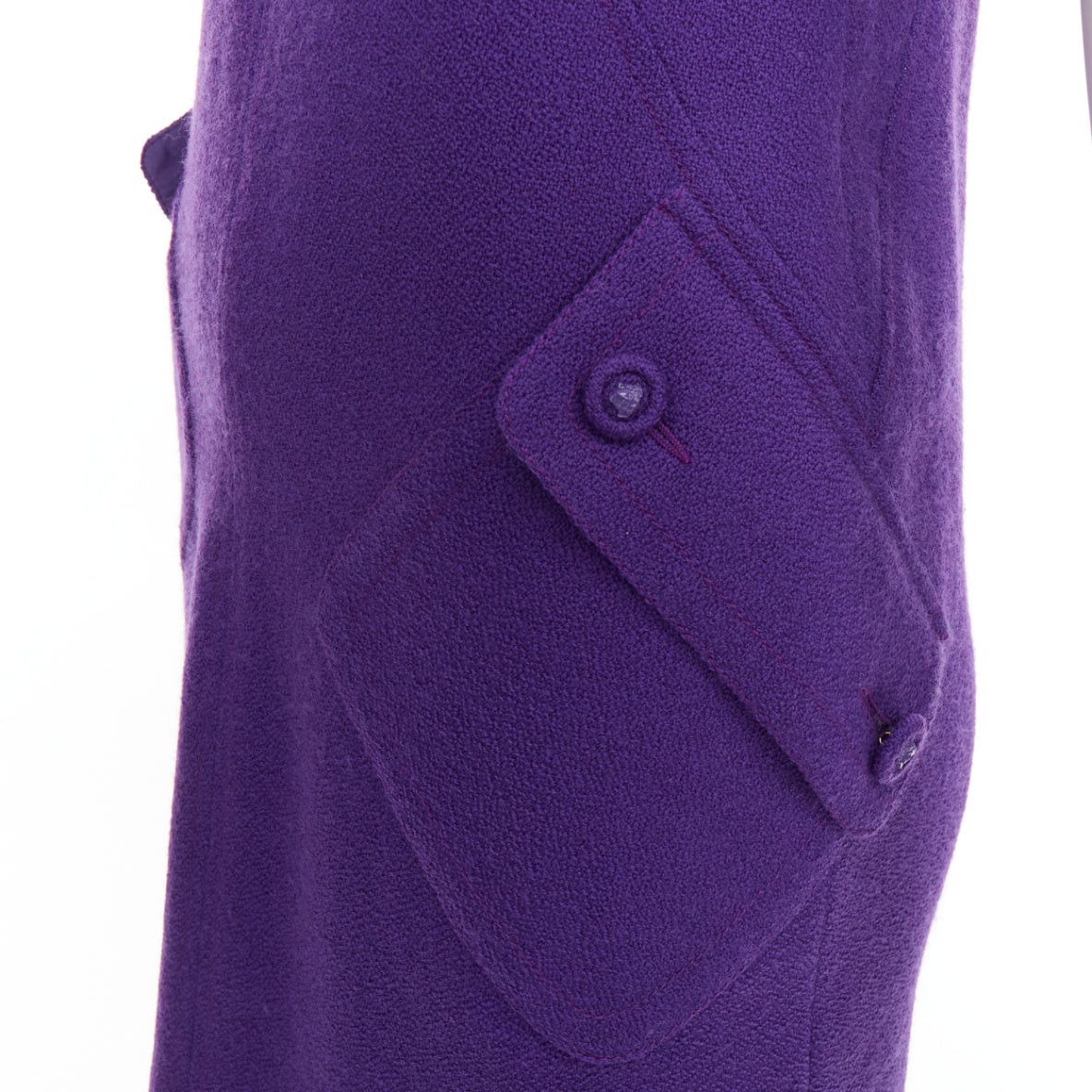 Versace VERSACE purple boucle wool Medusa button slant pocket dress IT38 XS Size XS / US 0-2 / IT 36-38 - 2 Thumbnail