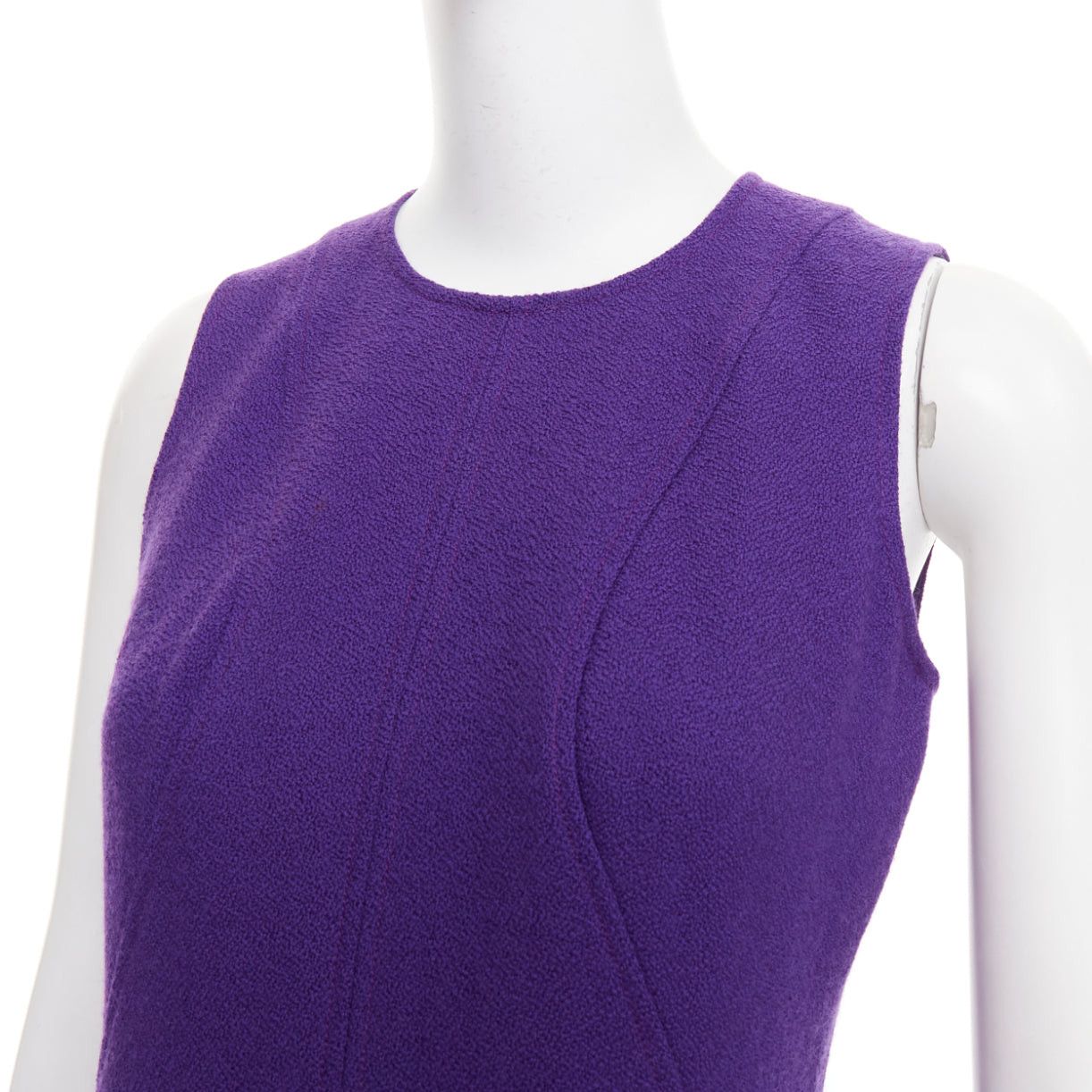 Versace VERSACE purple boucle wool Medusa button slant pocket dress IT38 XS Size XS / US 0-2 / IT 36-38 - 7 Thumbnail